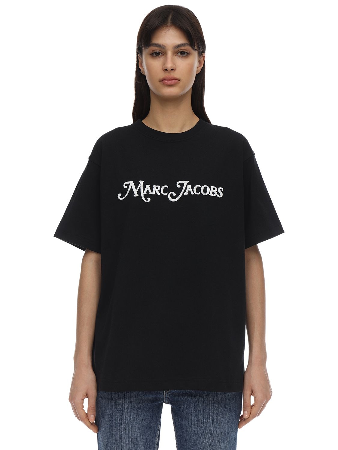Marc Jacobs Embellished Logo Jersey T-shirt In Black