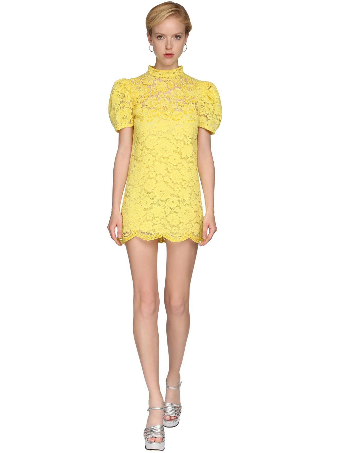Marc Jacobs Mock-neck Floral-lace Mini Dress In Yellow | ModeSens