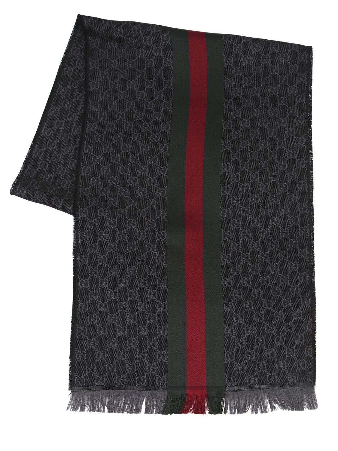 Gucci Logo Wool & Silk Scarf In Black