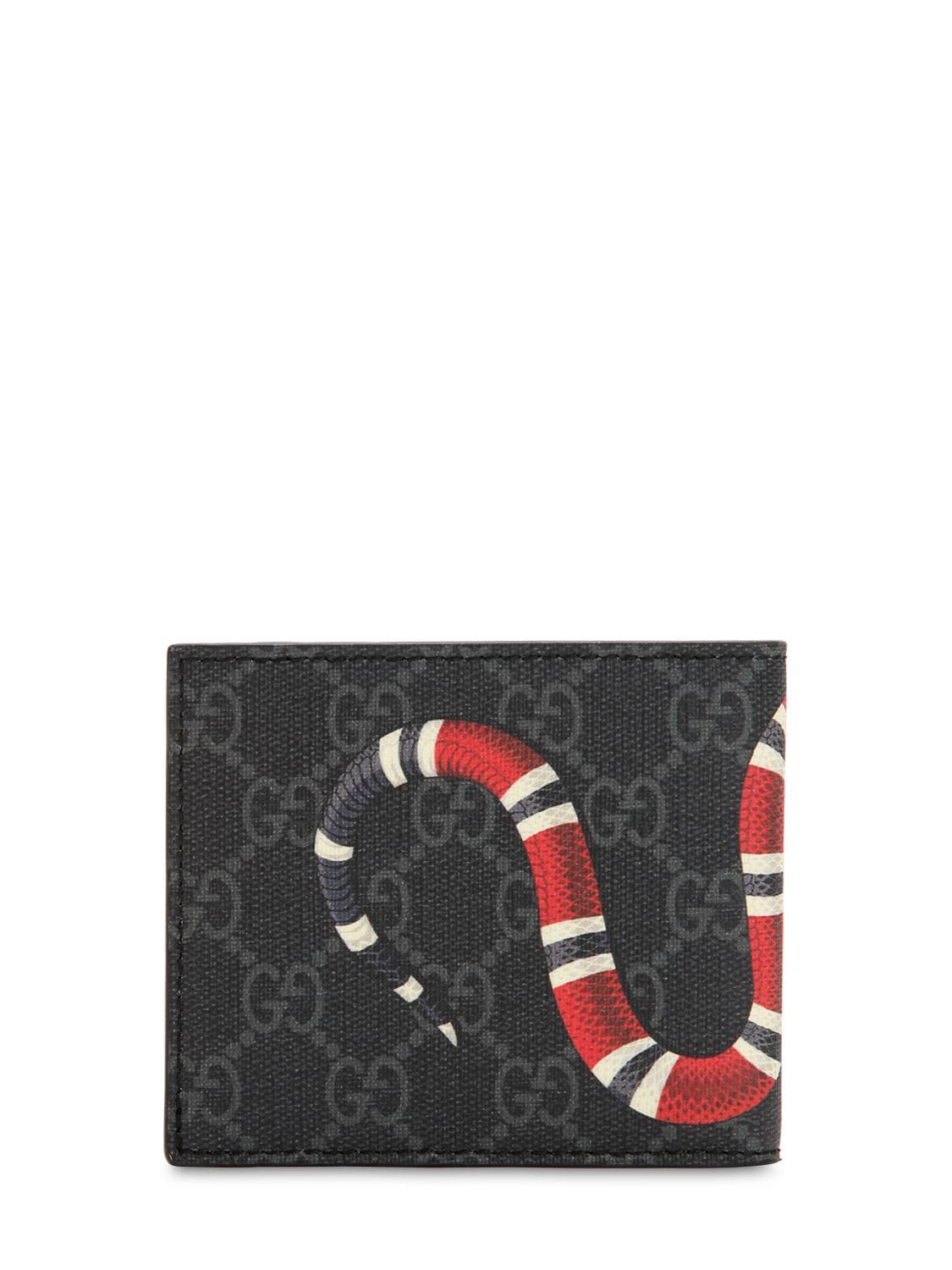 Shop Gucci Snake Printed Coated Canvas Wallet In Black