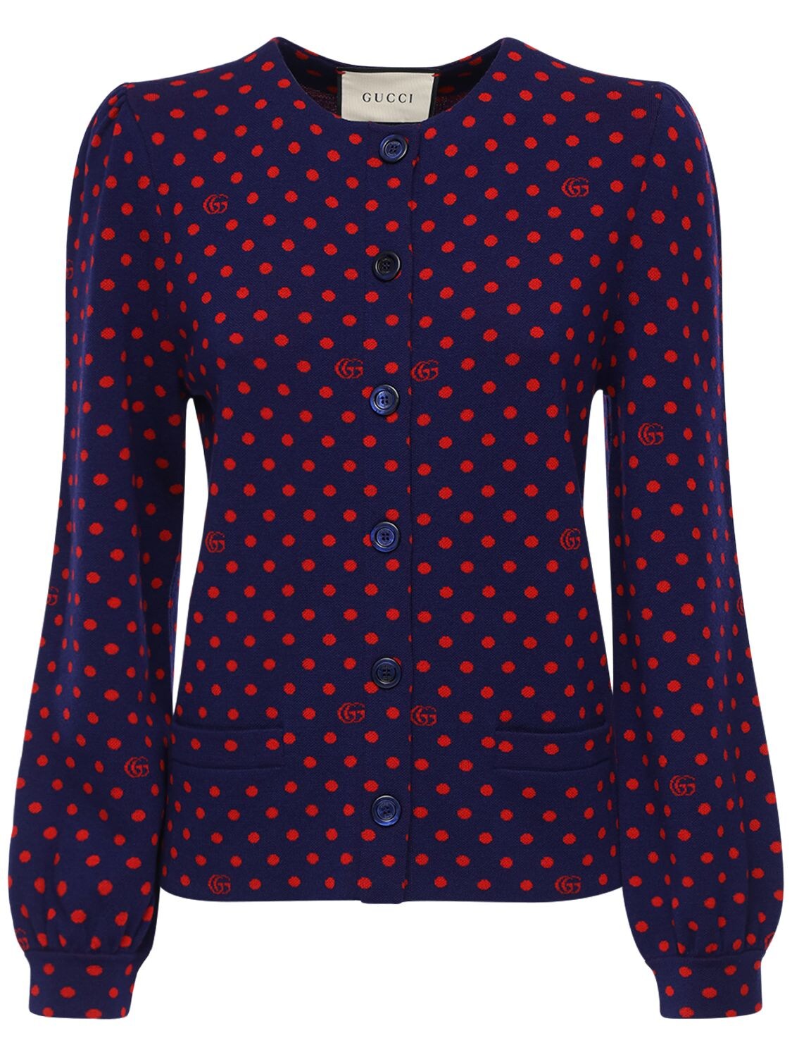 Gucci Pois Wool Knit Cardigan In Blue,red