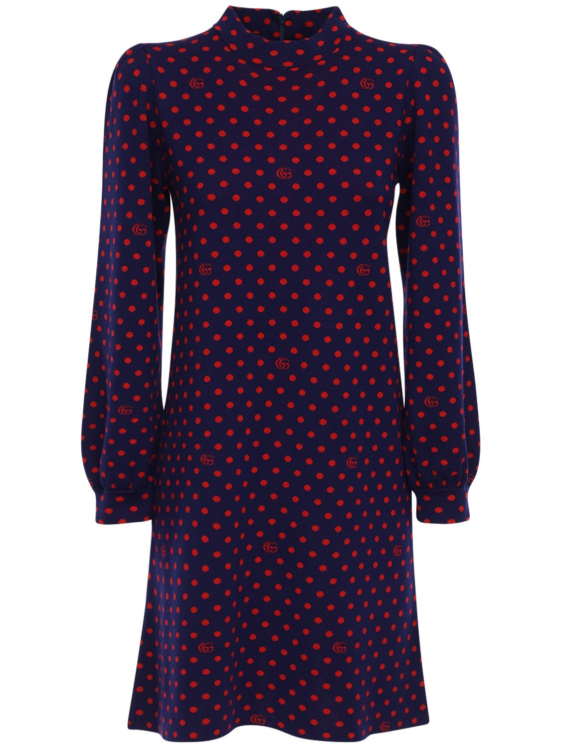 Gucci Pois Wool Knit Dress In Blue,red