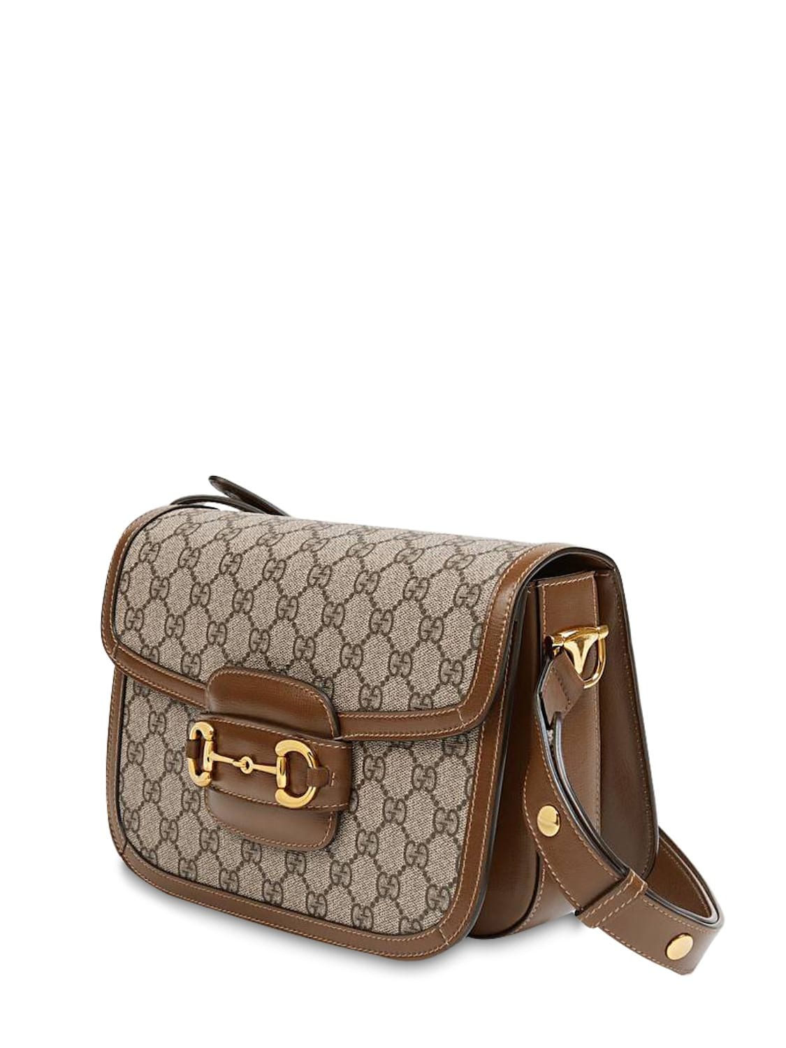 Shop Gucci 1955 Horsebit Gg Supreme & Leather Bag In Ebony,brown