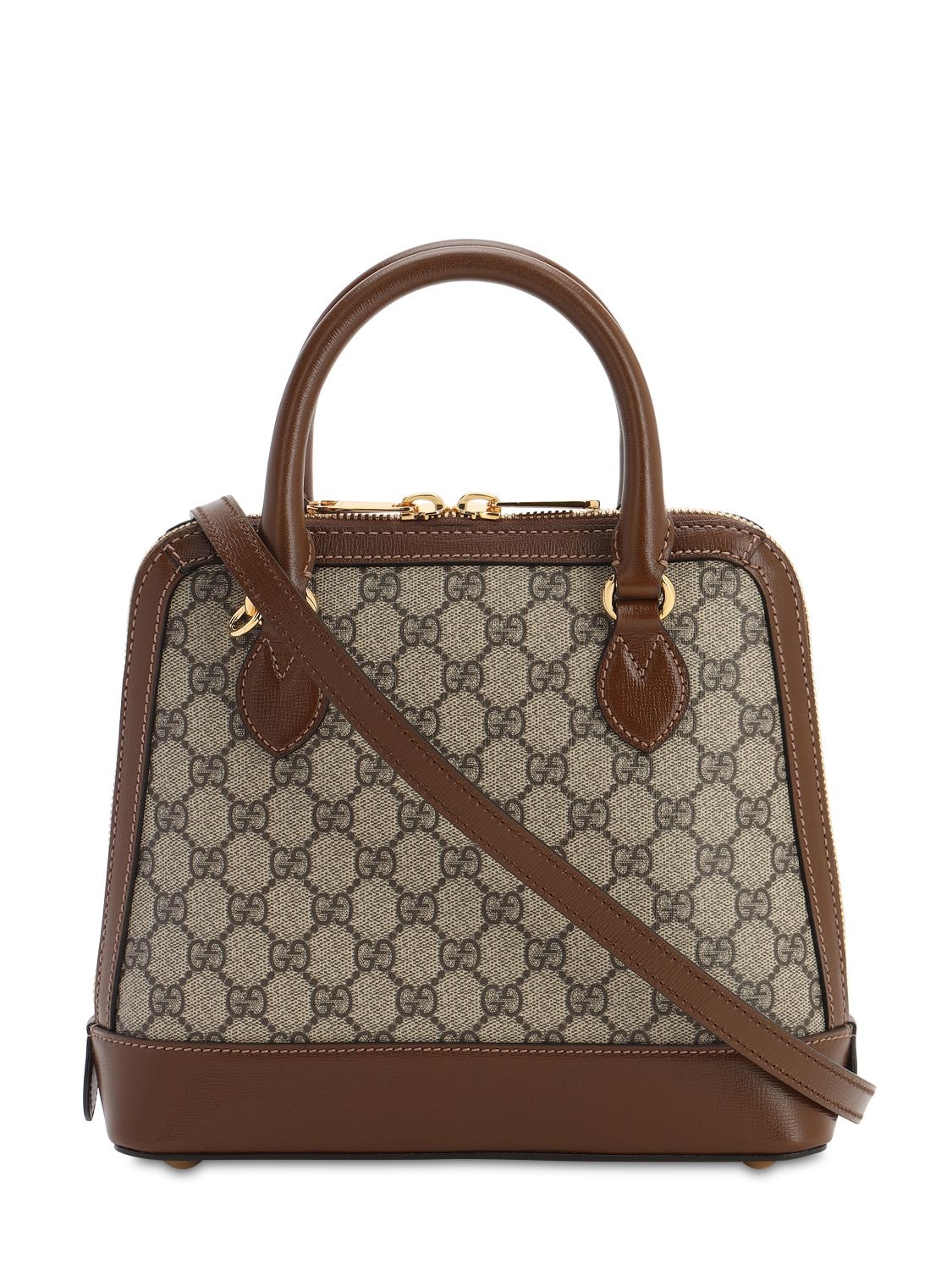 Shop Gucci 1955 Horsebit Gg Supreme Shoulder Bag In Brown