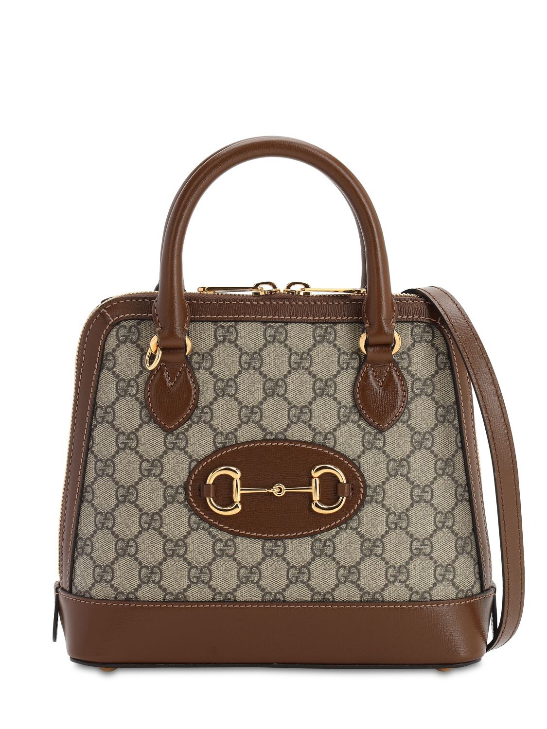 Shop Gucci 1955 Horsebit Gg Supreme Shoulder Bag In Brown