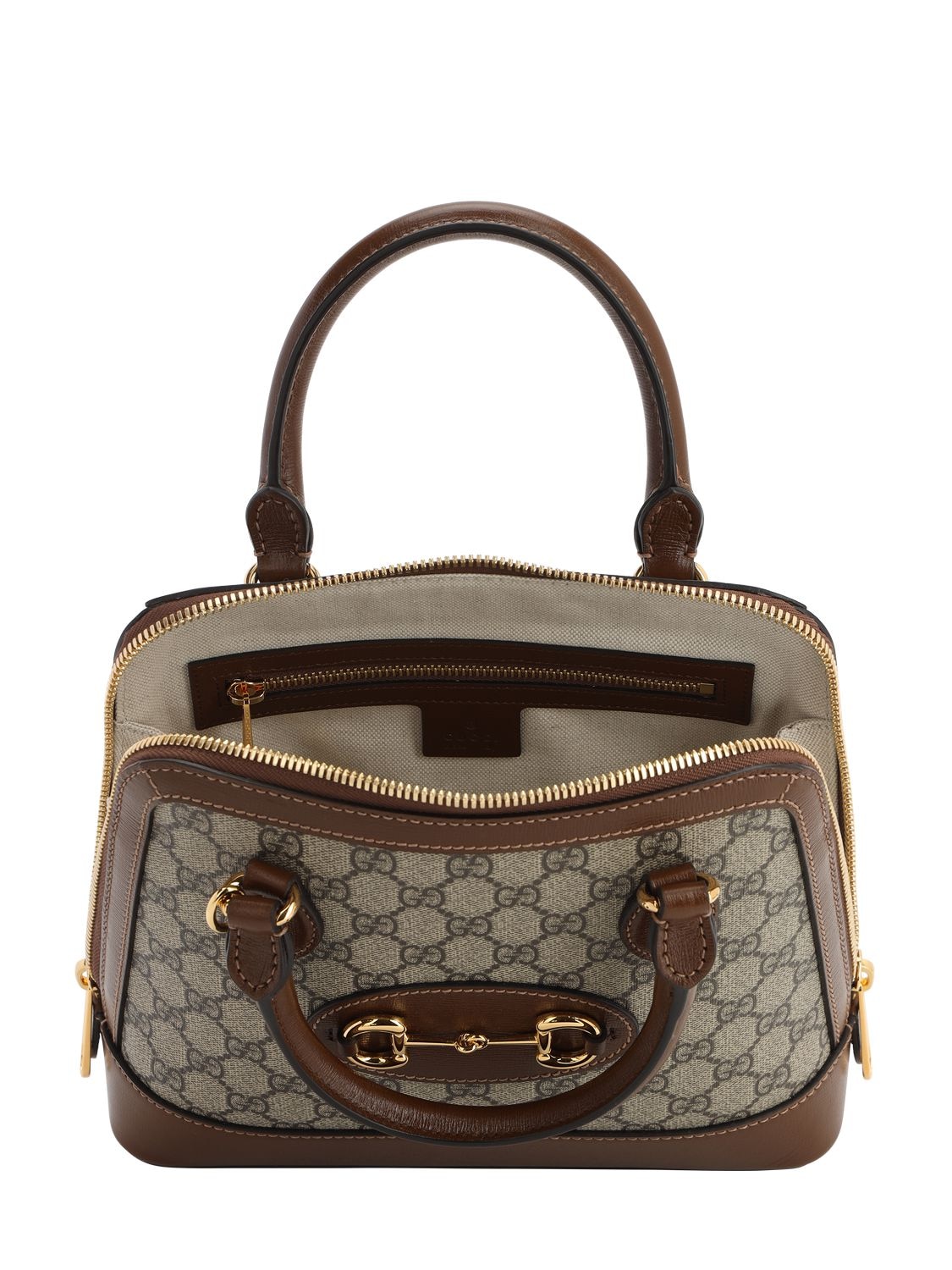 Shop Gucci 1955 Horsebit Gg Supreme Shoulder Bag In Brown