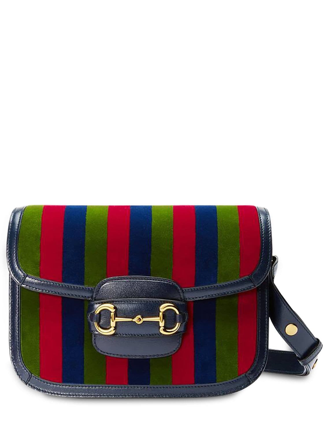Gucci 1955 Horsebit Baiadera Stripe Velvet Jacquard Shoulder Bag In Blue | ModeSens