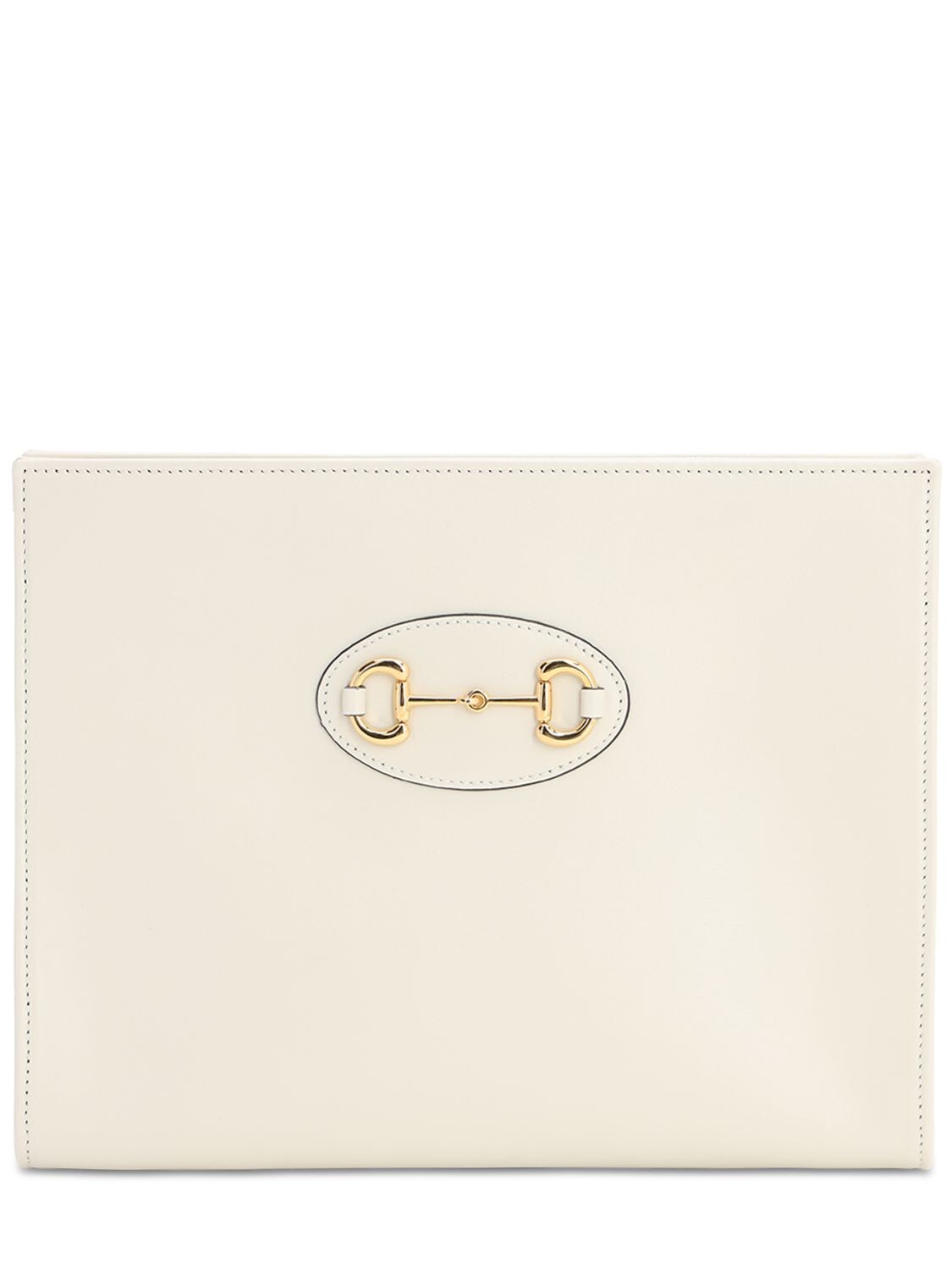 Gucci 1955 Horsebit Leather Pouch In Mystic White