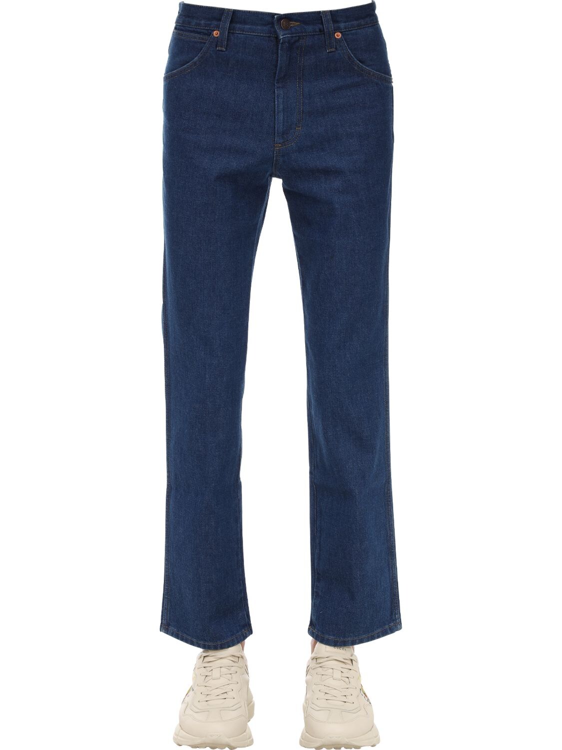 Gucci Stone Washed Cotton Denim Jeans W/patch In Blue