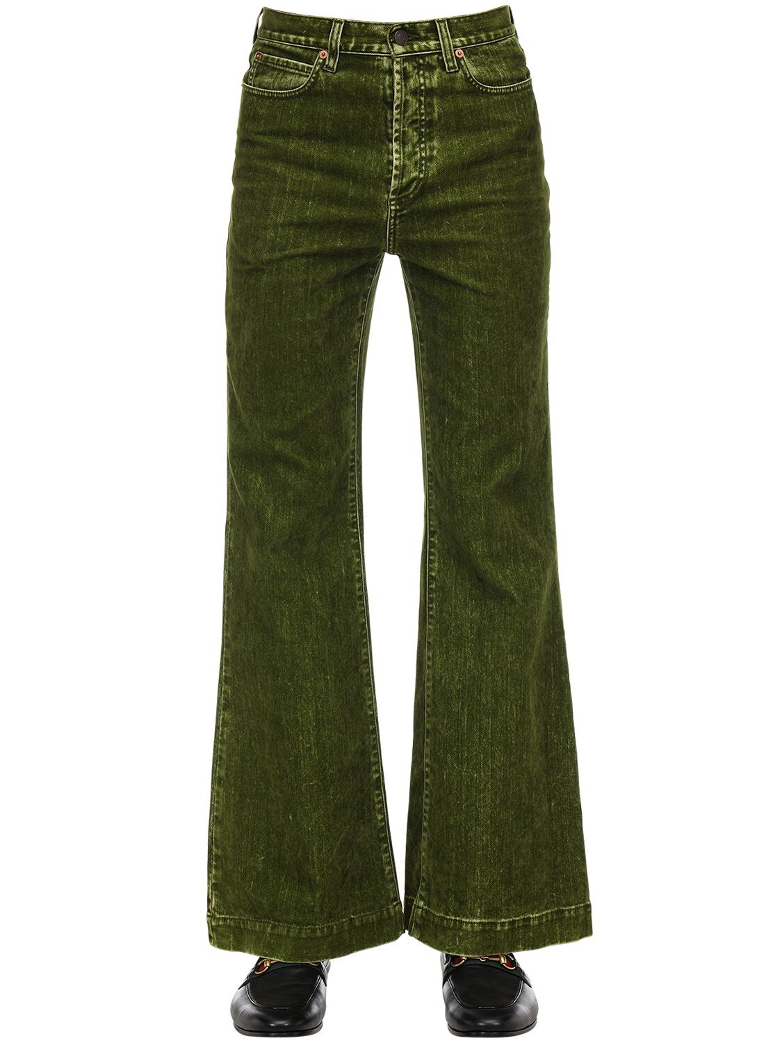 Gucci Cotton Denim Flared Jeans In Green