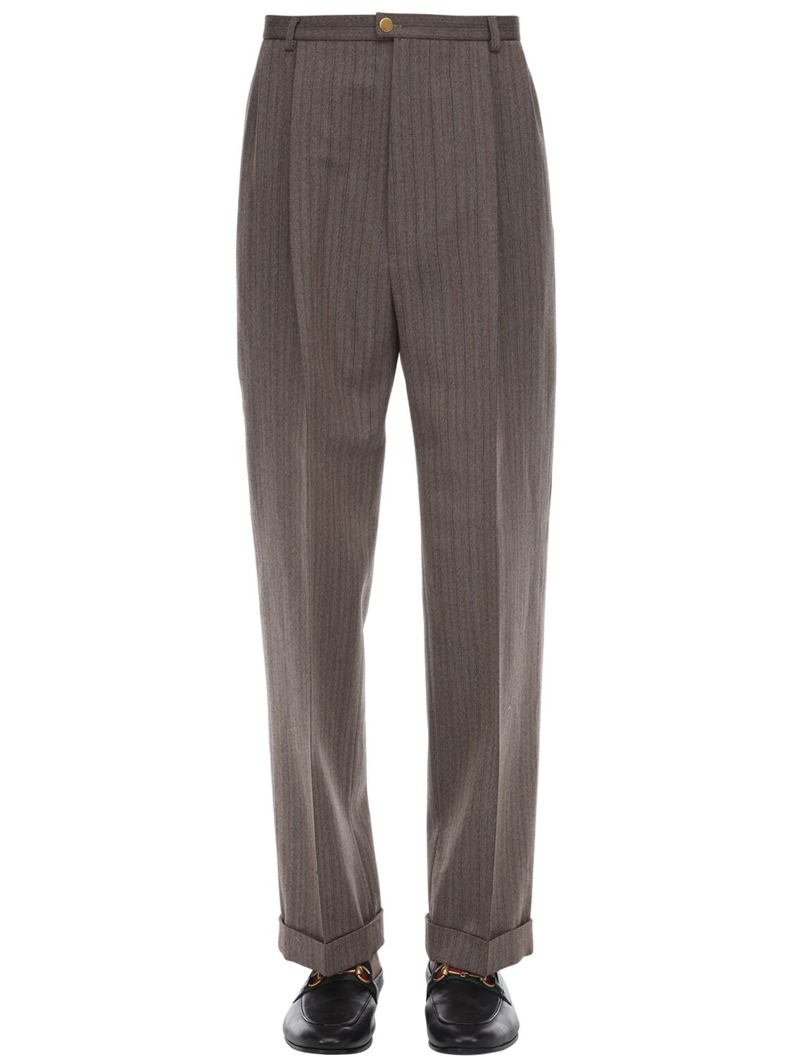 Gucci Rough Bicolor Stripe Wool Blend Pants In Brown