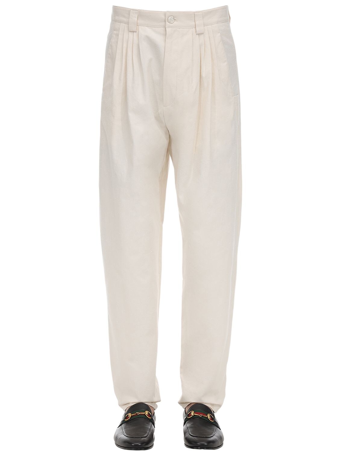 GUCCI 18厘米高腰褶裥纯棉长裤,71IH0K027-OTIXMW2