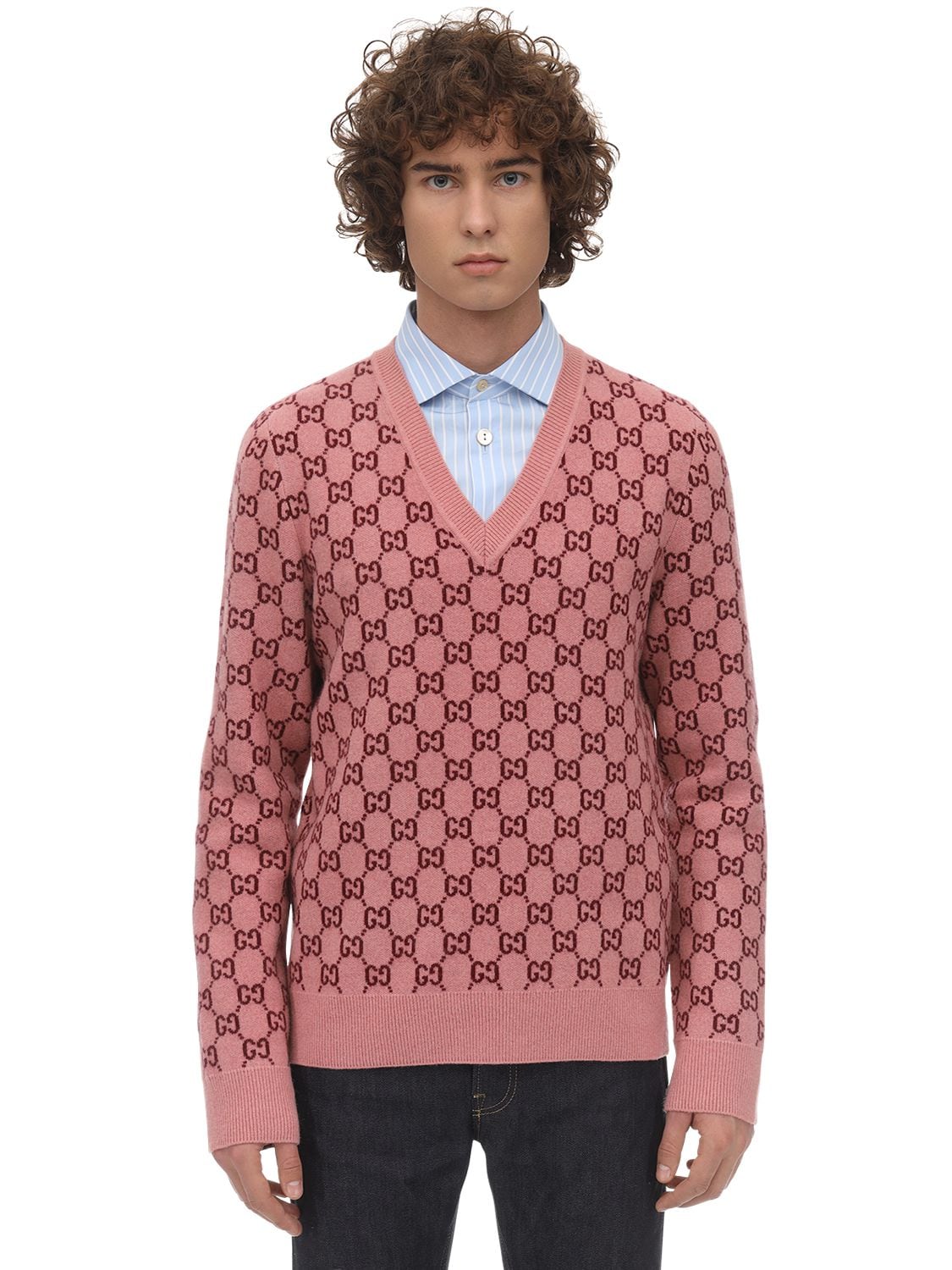 Gucci Wool Cashmere Blend Knit V Neck Sweater Luisaviaroma