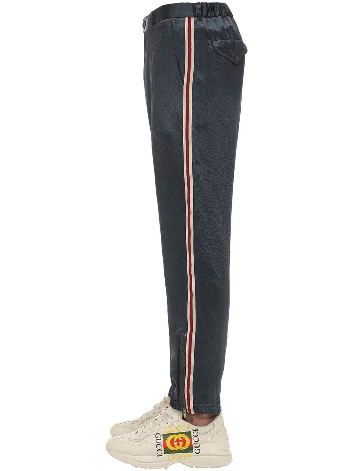 Gucci Japanese Acetate Pants W/side Bands In Black