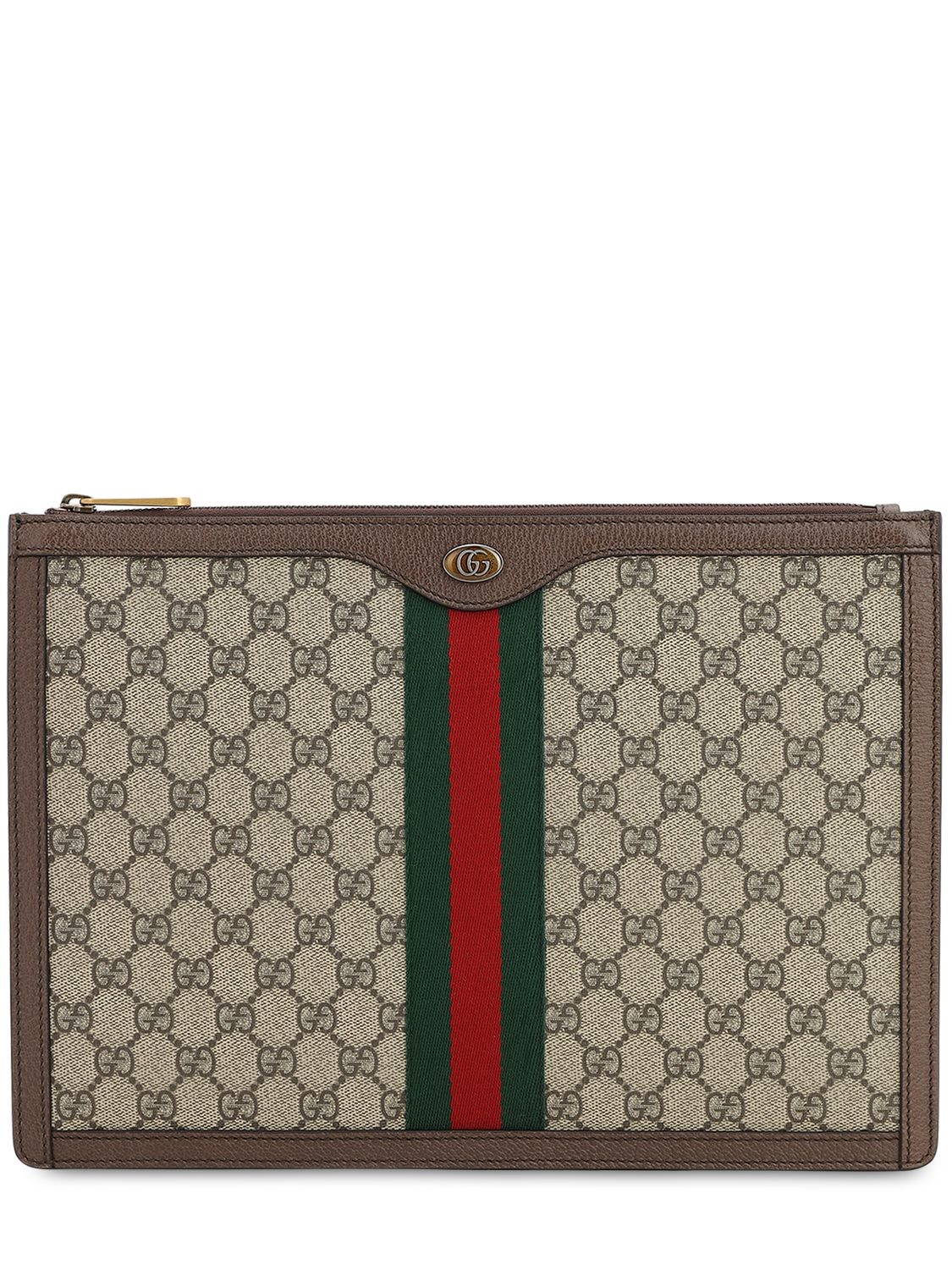 Gucci Coated Gg Supreme Ophidia Pouch W/web In Beige