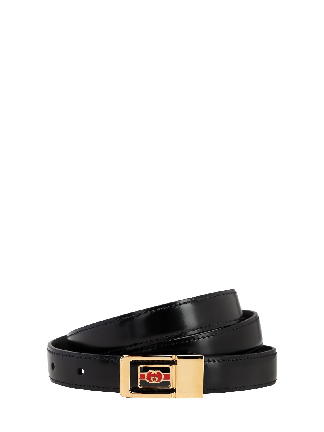 Gucci 20mm Leather Belt W/enamel Buckle In Black