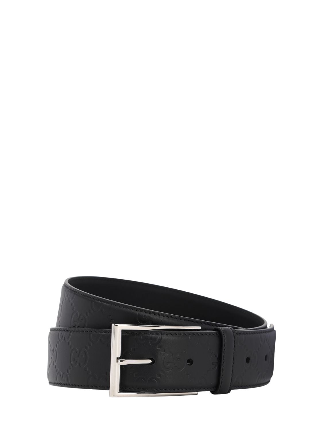 Shop Gucci 4cm Gg Embossed Leather Belt In Black