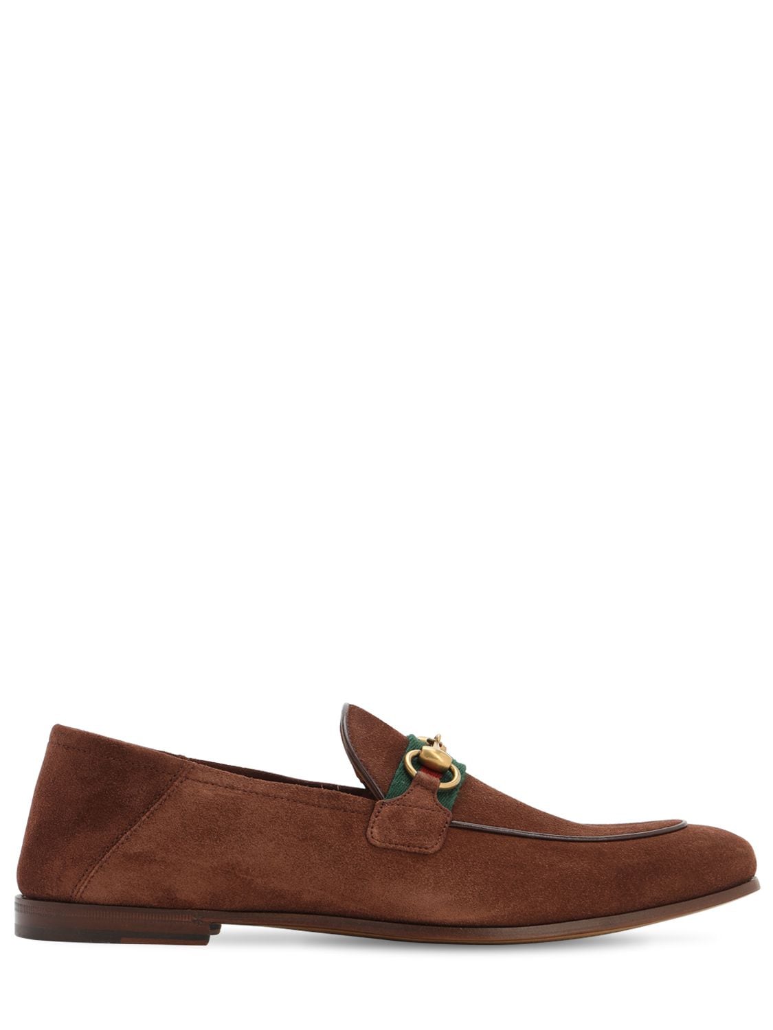 Gucci 10mm Suede Loafers W/horse Bit & Web In Brown