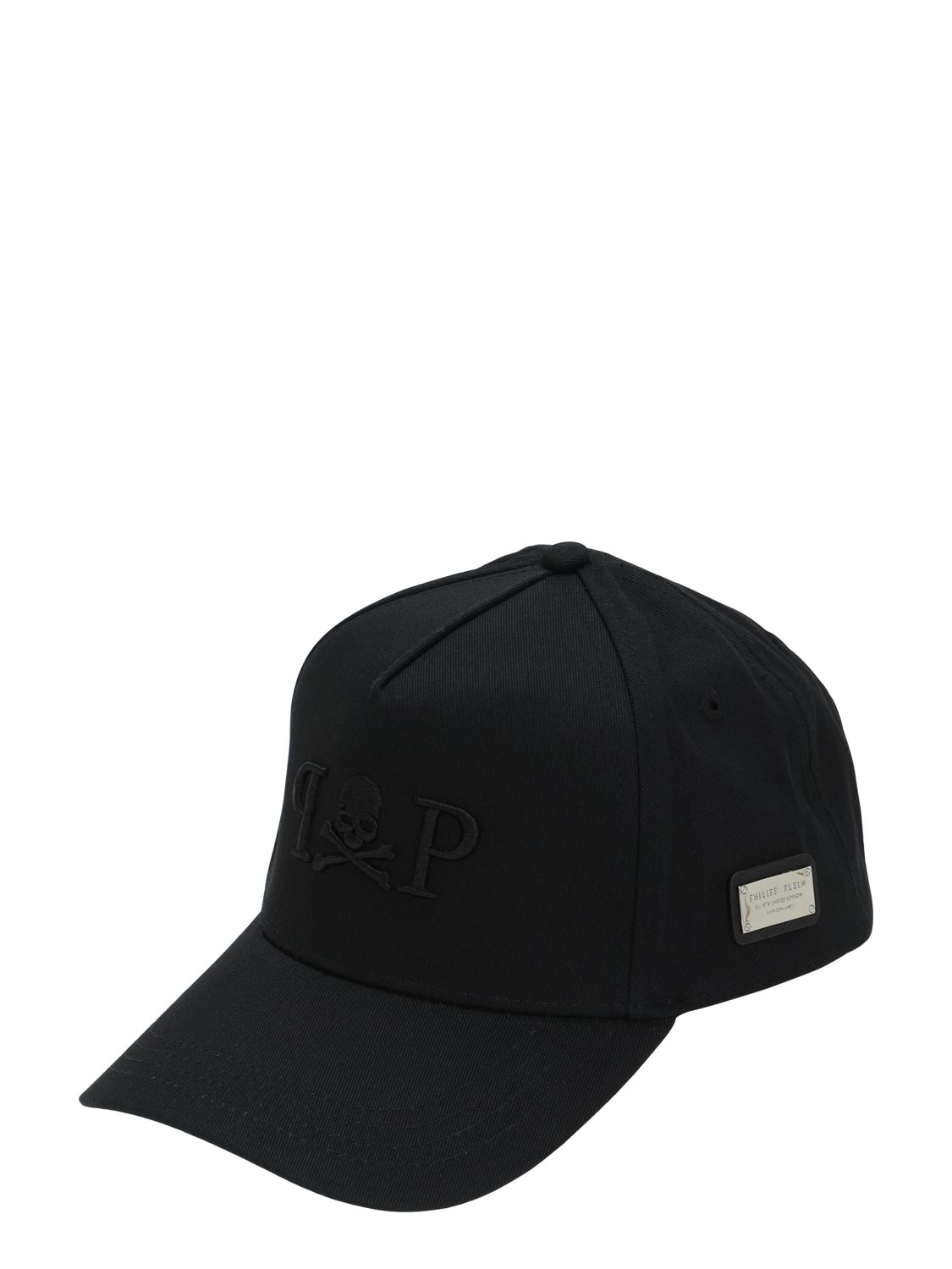 Philipp Plein Skull & Logo Cotton Canvas Baseball Hat In Black