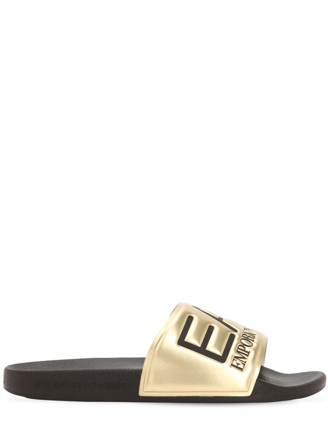 Ea7 Logo Rubber Slide Sandals In Gold