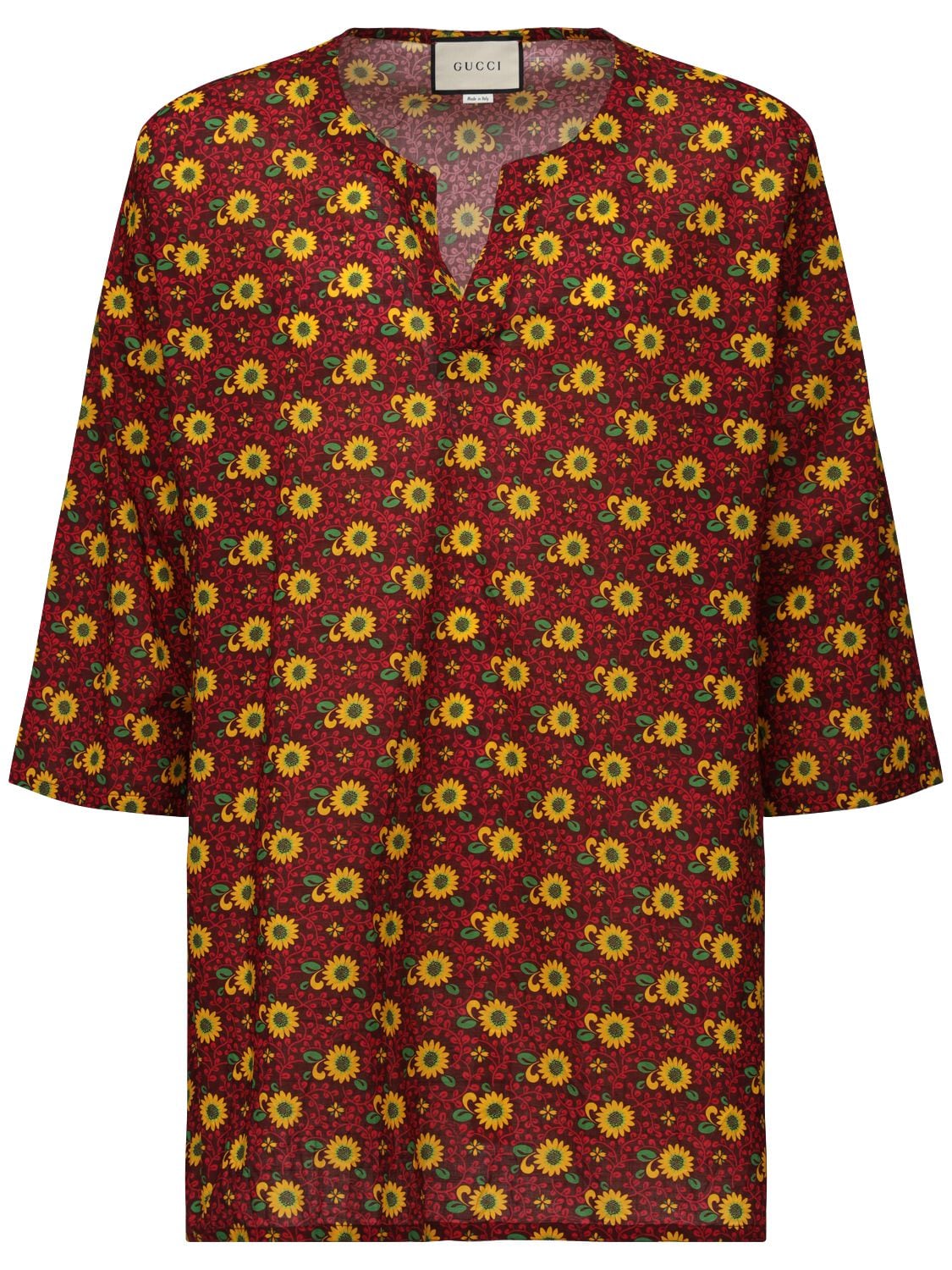 Gucci Sunflower Print Cotton Caftan Shirt In Multicolor
