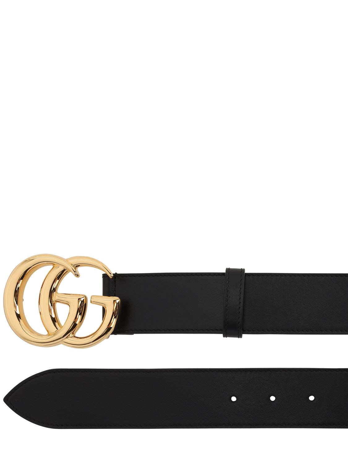 Shop Gucci 40mm Shiny Gg Buckle Leather Belt In Black