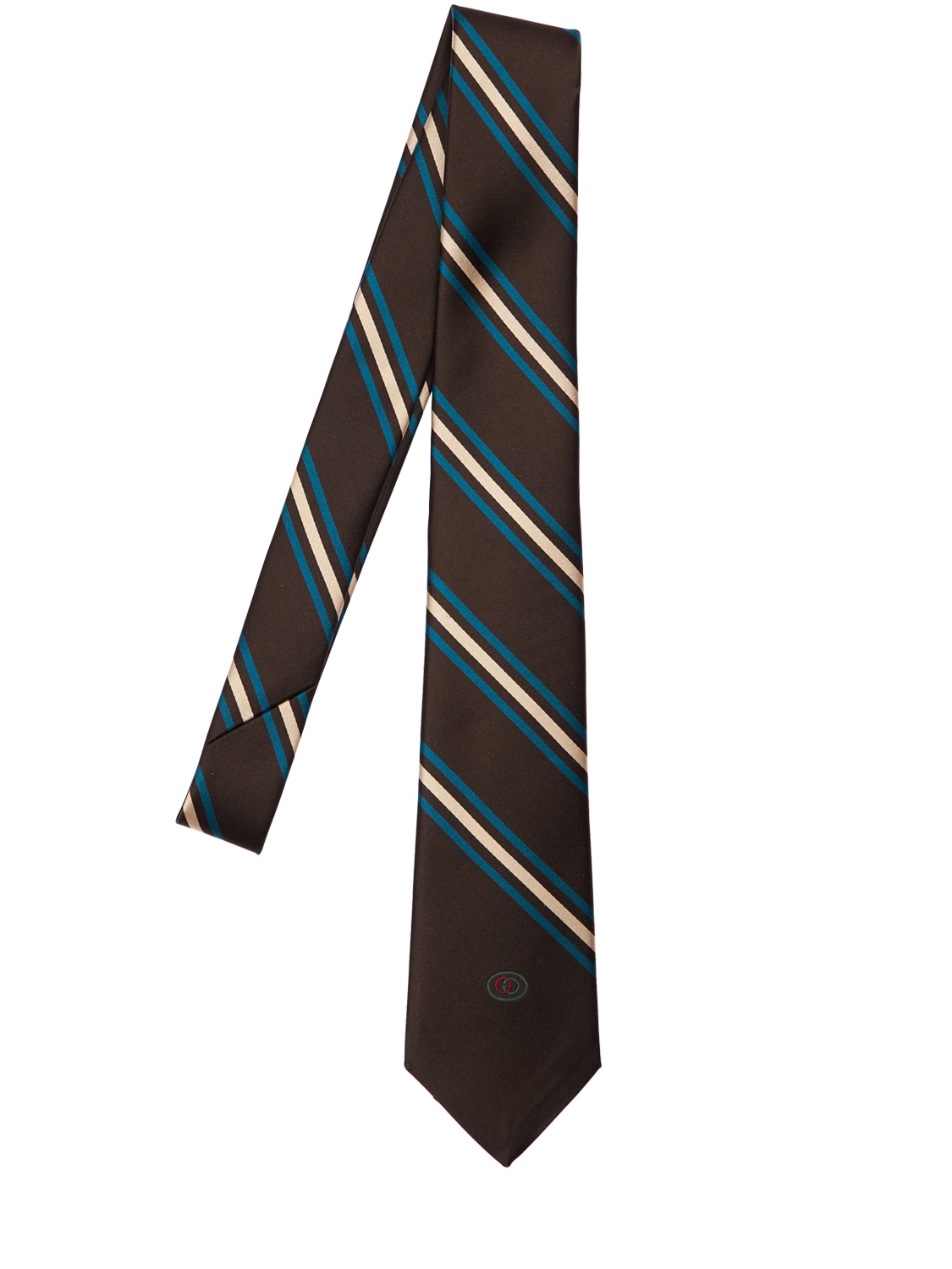 Gucci 7cm Logo Detail Striped Silk Tie In Brown,multi