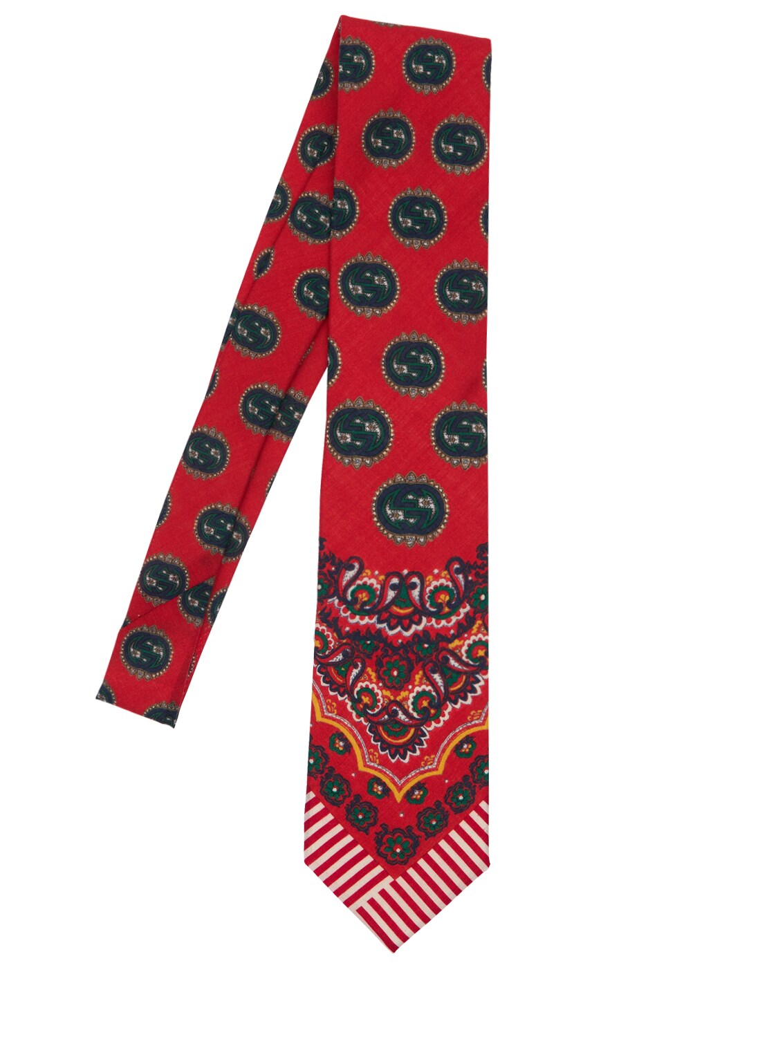 Gucci Gg & Bandana Printed Wool Tie In Red,multi