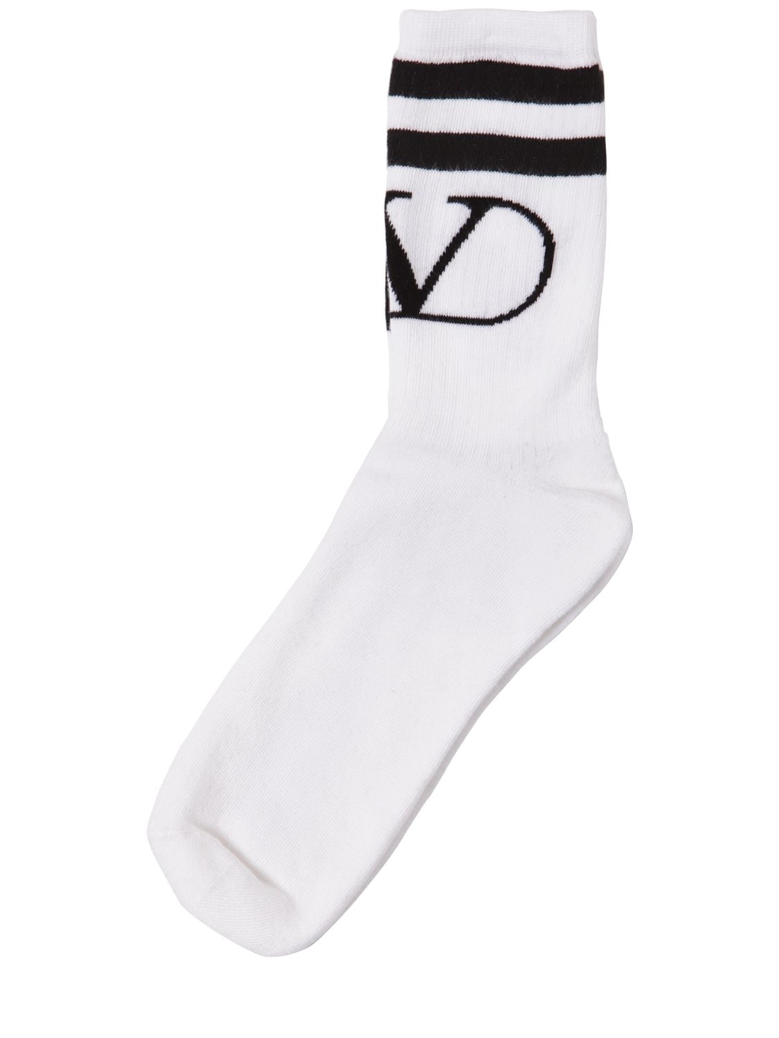 Valentino V Logo Cotton Blend Socks In White,black