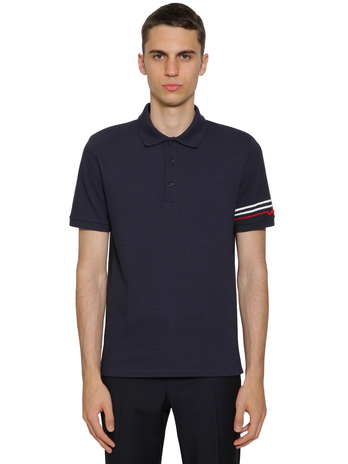 Valentino Polo Shirt W/ Embellished Logo In Blue
