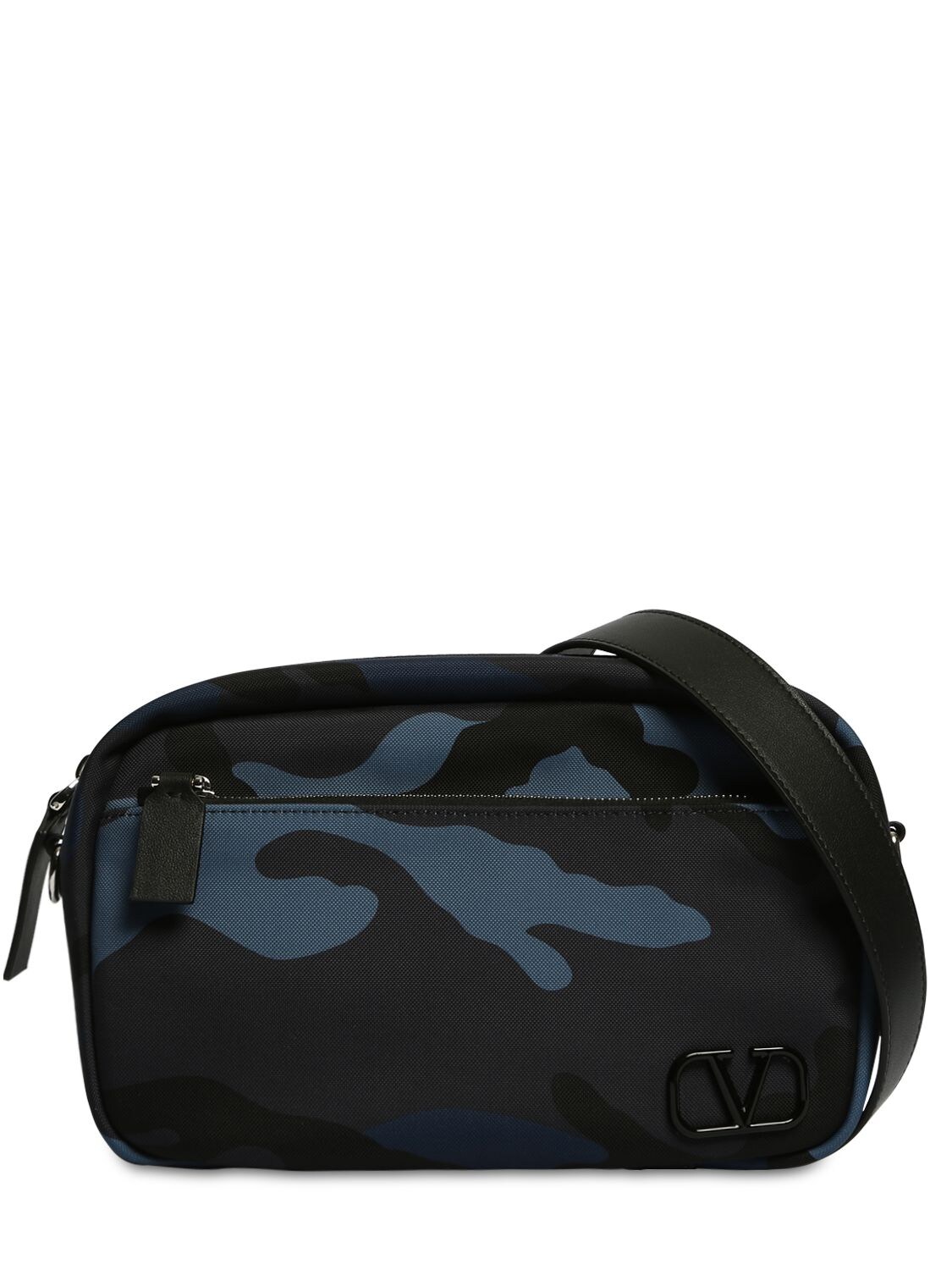 Valentino Garavani Camo Print Tech Nylon Crossbody Bag In Blue