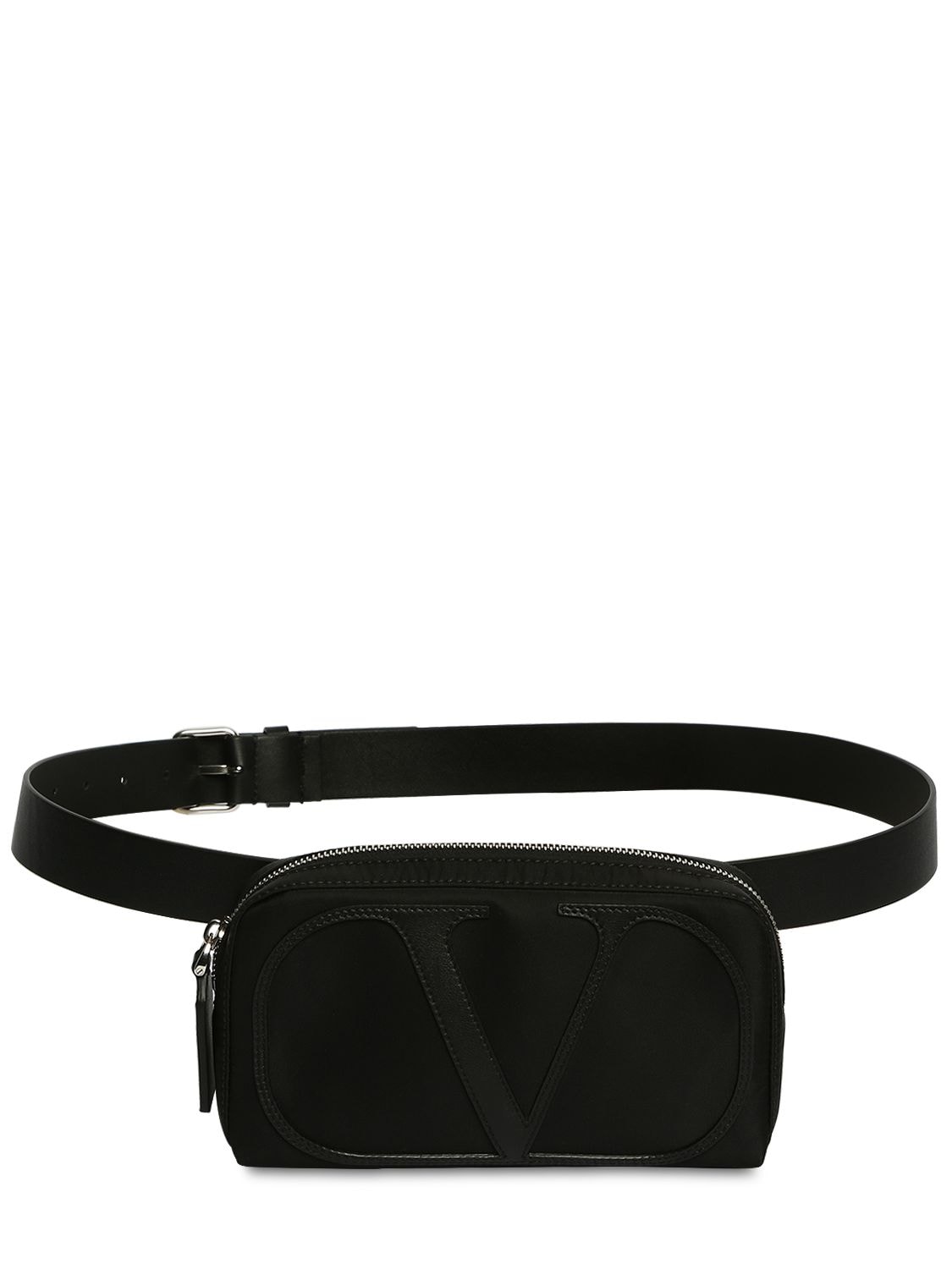 Valentino Garavani Vltn Nylon & Leather Belt Bag In Black