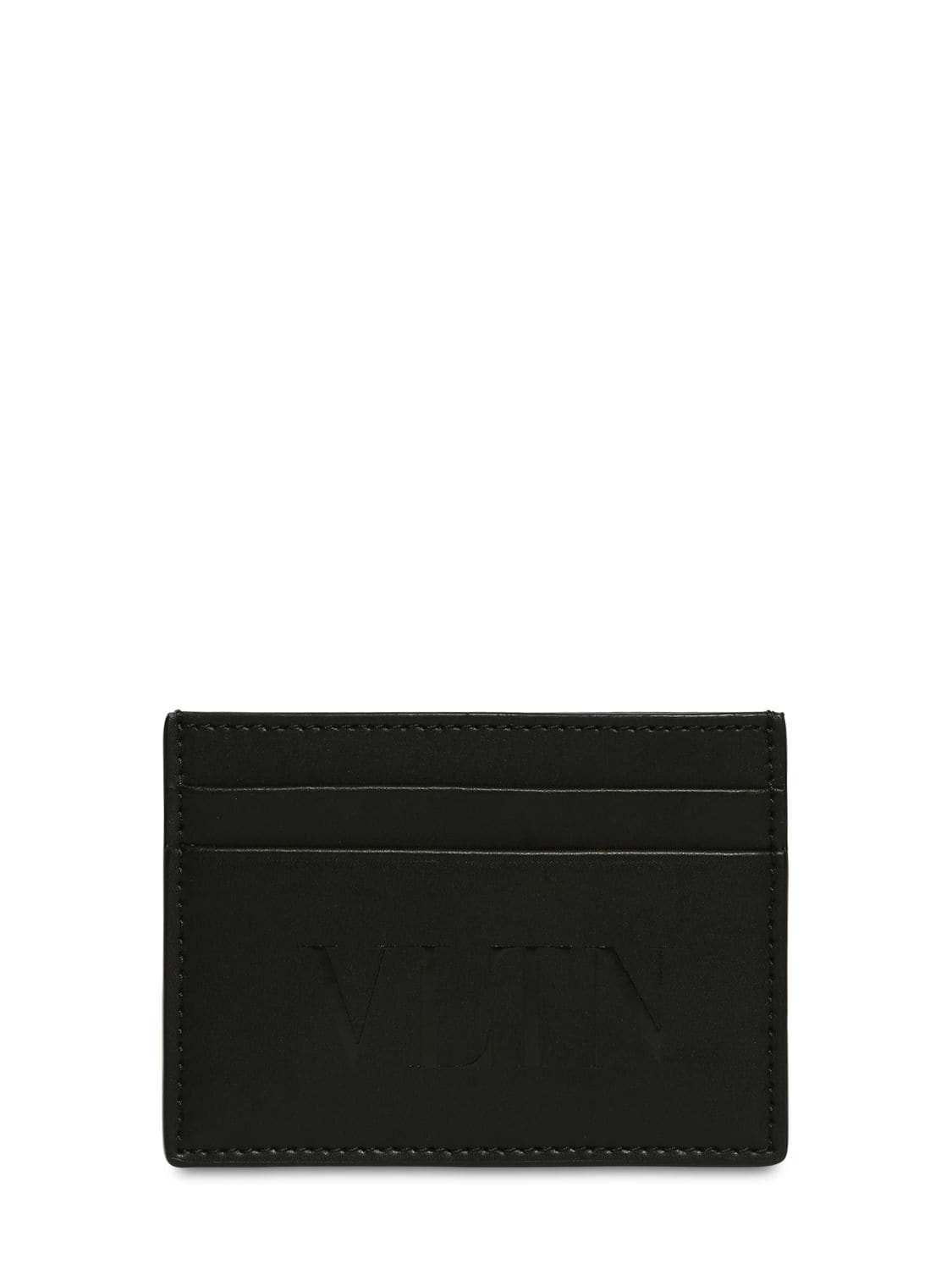 Valentino Garavani Vltn Leather Card Holder In Black