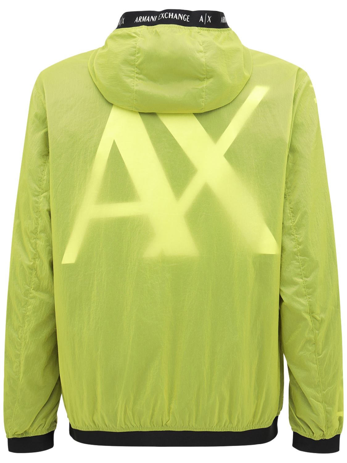 Armani Exchange Hooded Nylon Jacket In Yellow Lime