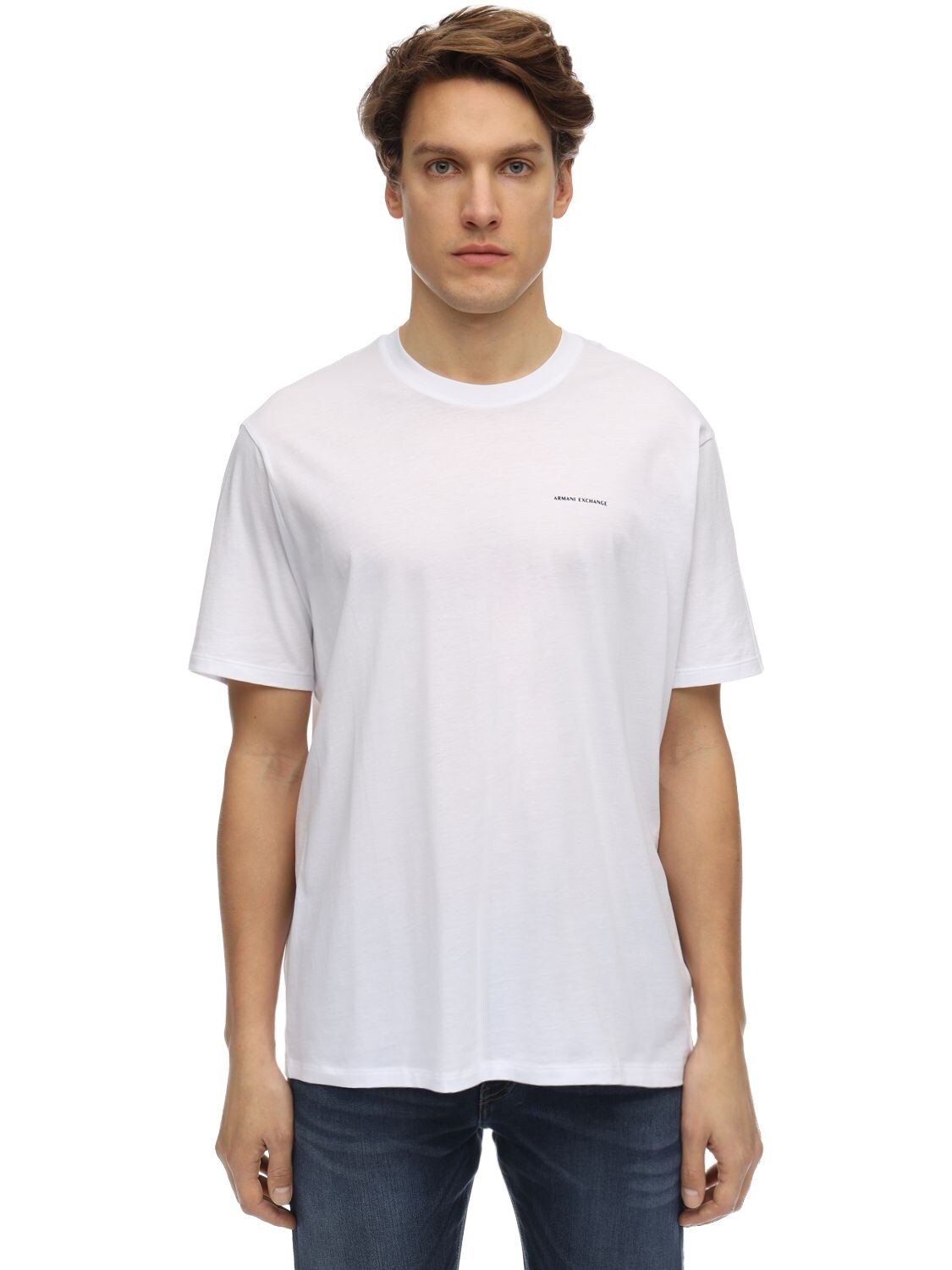 Armani Exchange Printed Logo Cotton Jersey T-shirt In White