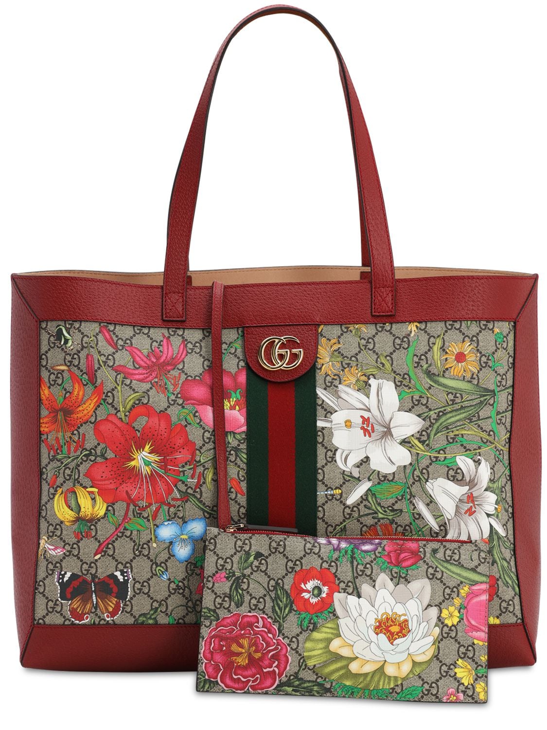 Gucci Gg Supreme Monogram Large Flora Web Ophidia Tote Bag Red | IUCN Water