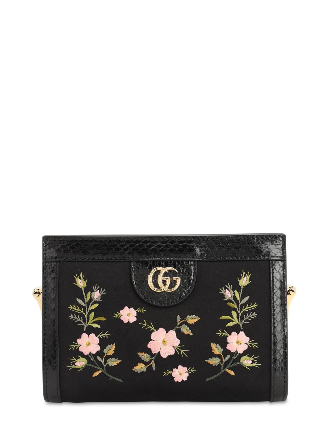 Gucci Ophidia Embroidered Satin Clutch In Black