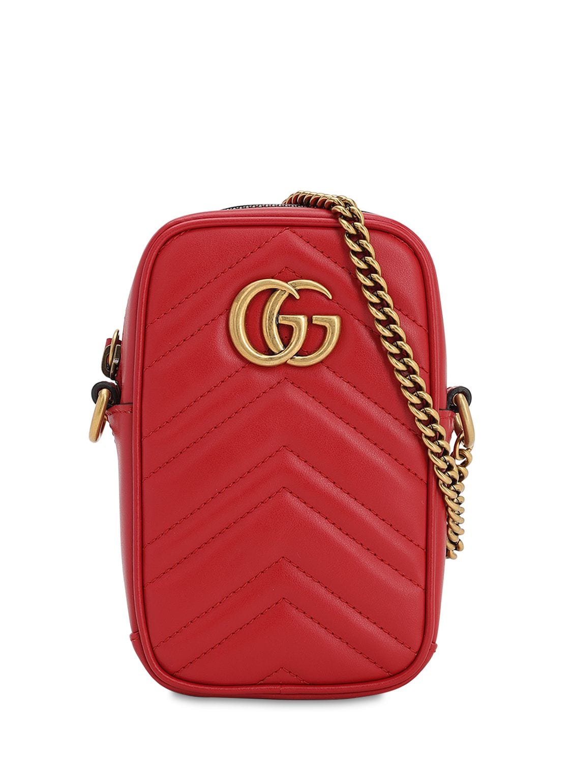 Gucci Gg Marmont 2.0 Leather Shoulder Bag In Ibiscus Red