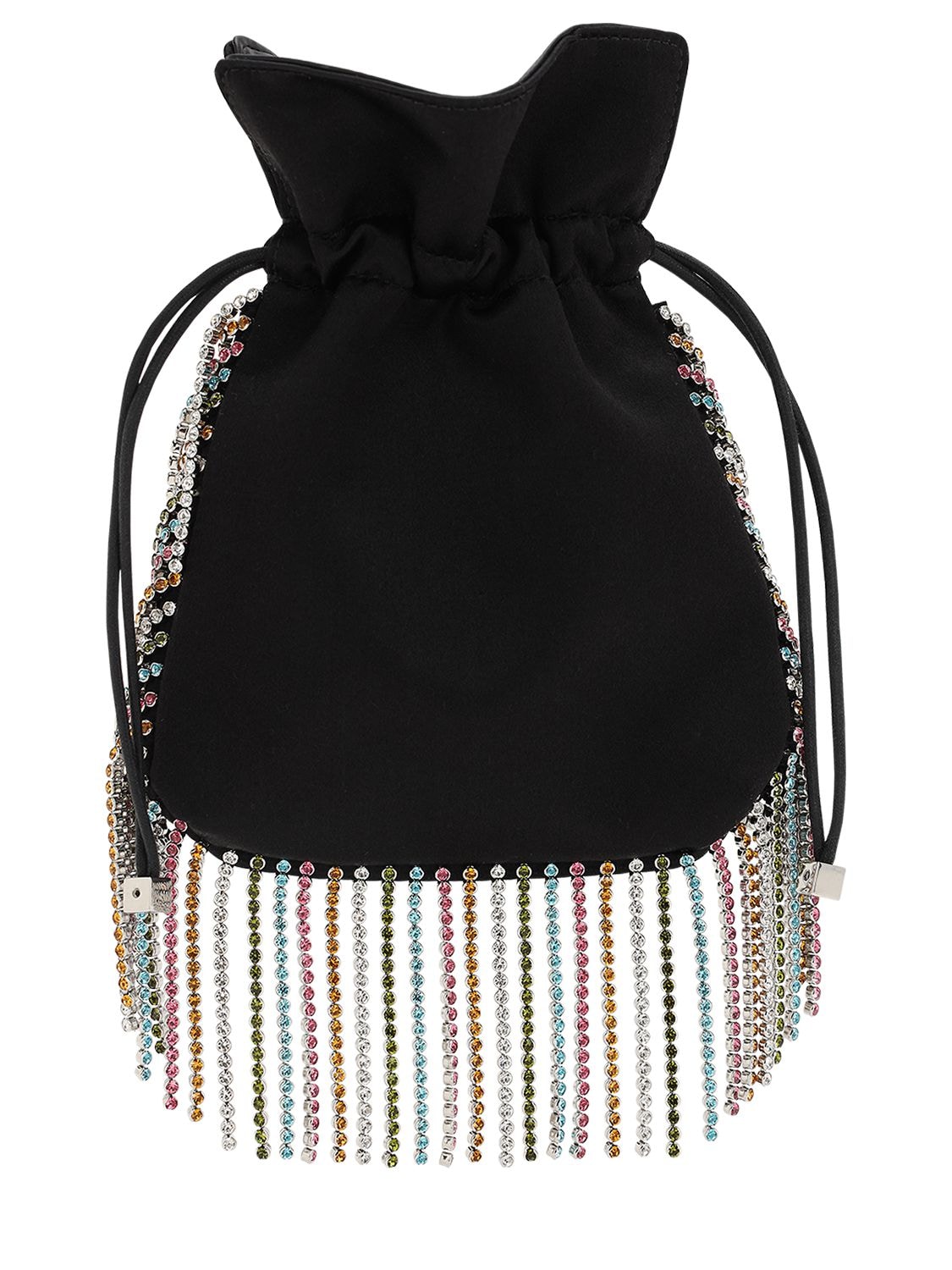 Les Petits Joueurs Nanotrilly Satin Clutch W/crystal Fringe In Black