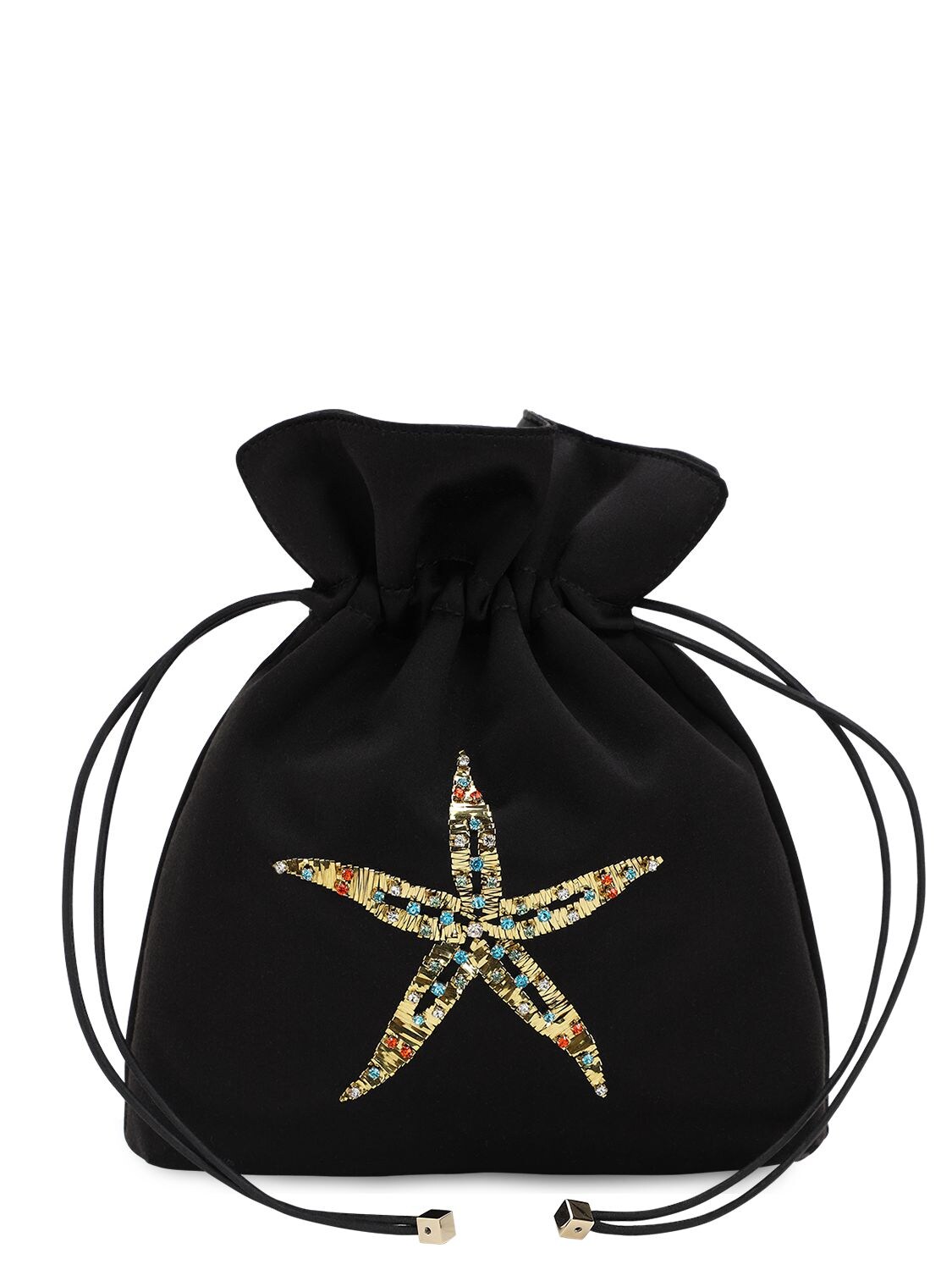 Les Petits Joueurs Trilly Satin & Crystal Sea Star Clutch In Black
