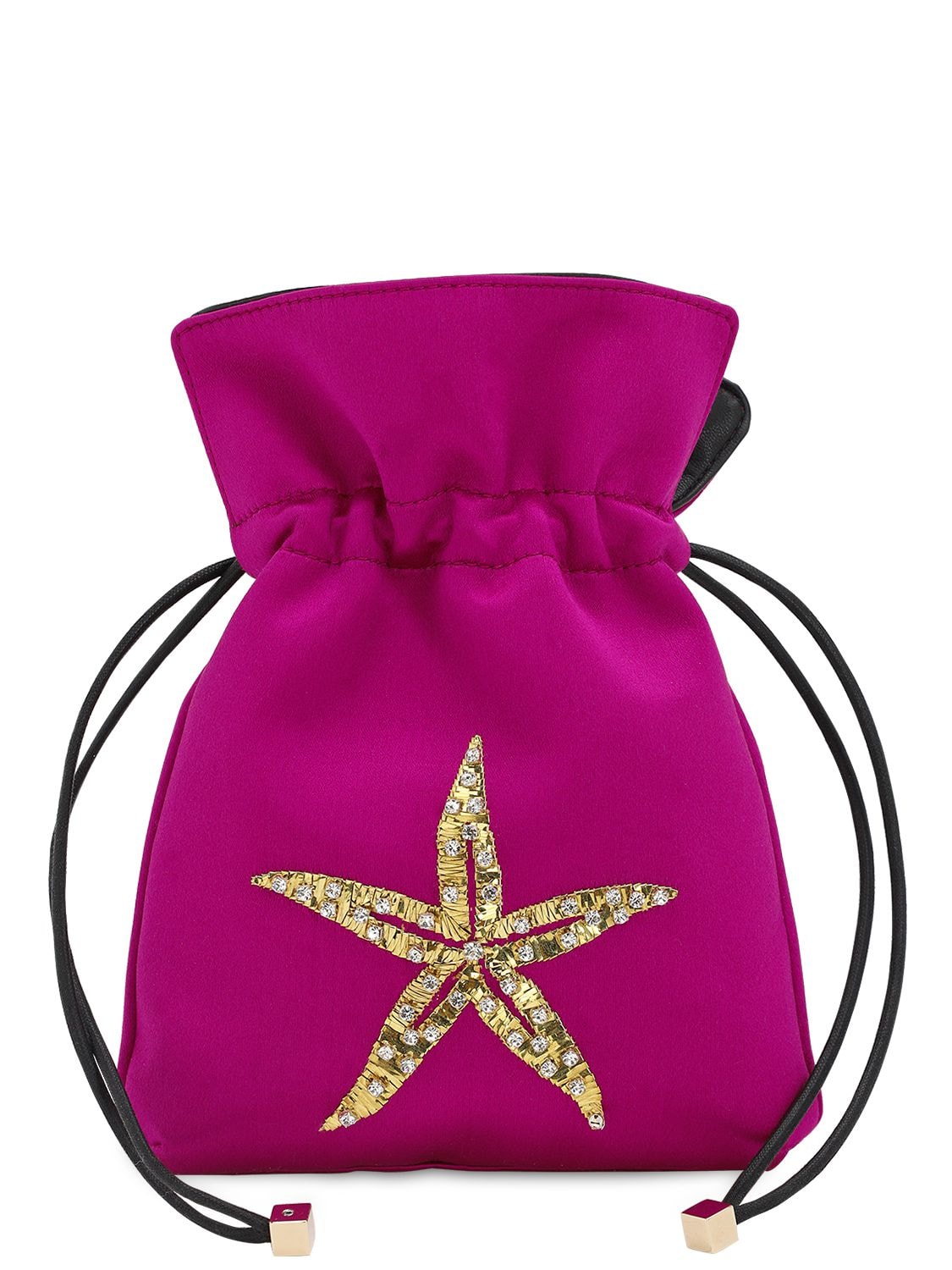 Les Petits Joueurs Nano Trilly Satin & Crystal Star Clutch In Hot Pink