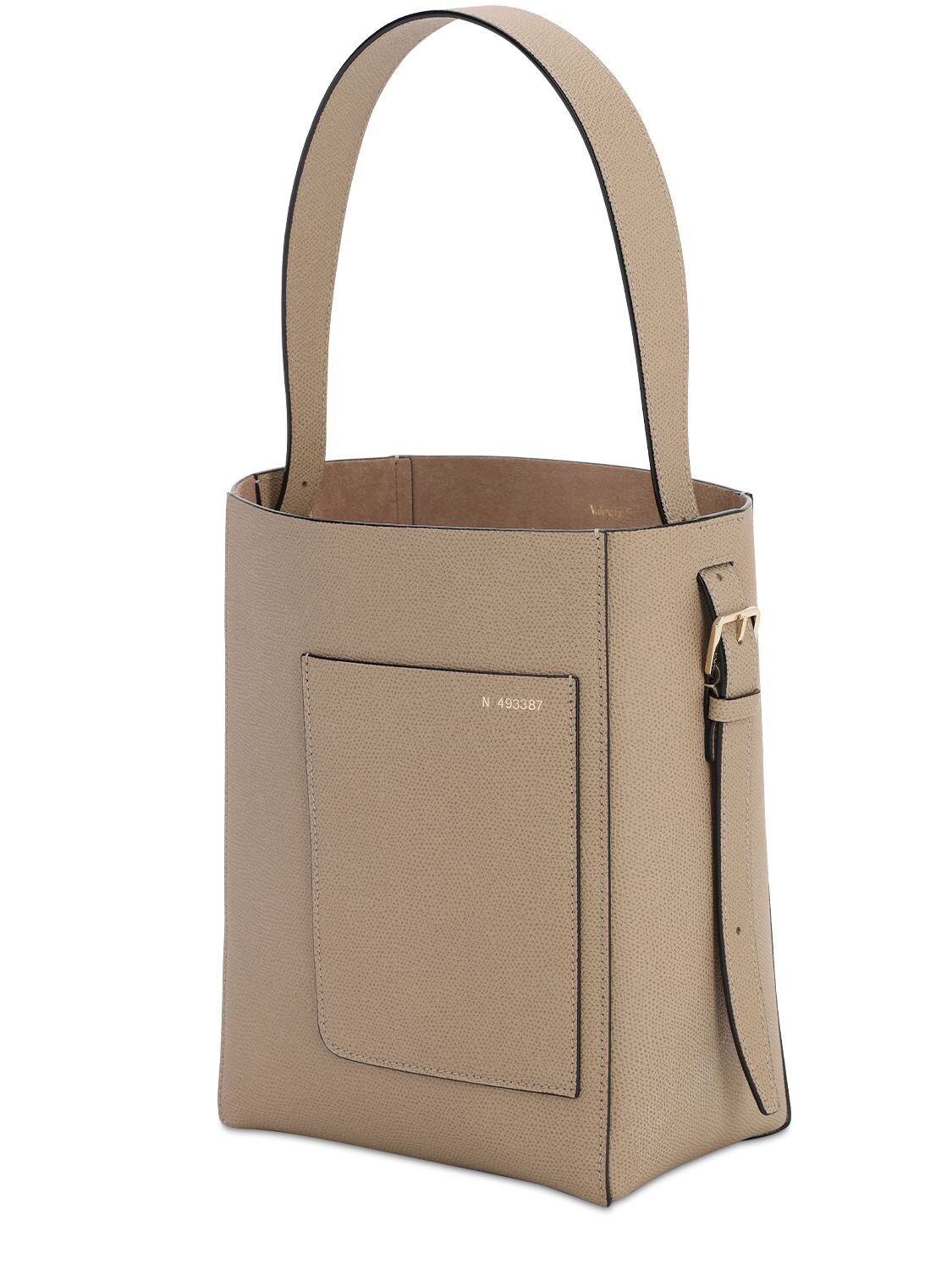 Shop Valextra Small Bucket Soft Grain Leather Tote Bag In Oyster