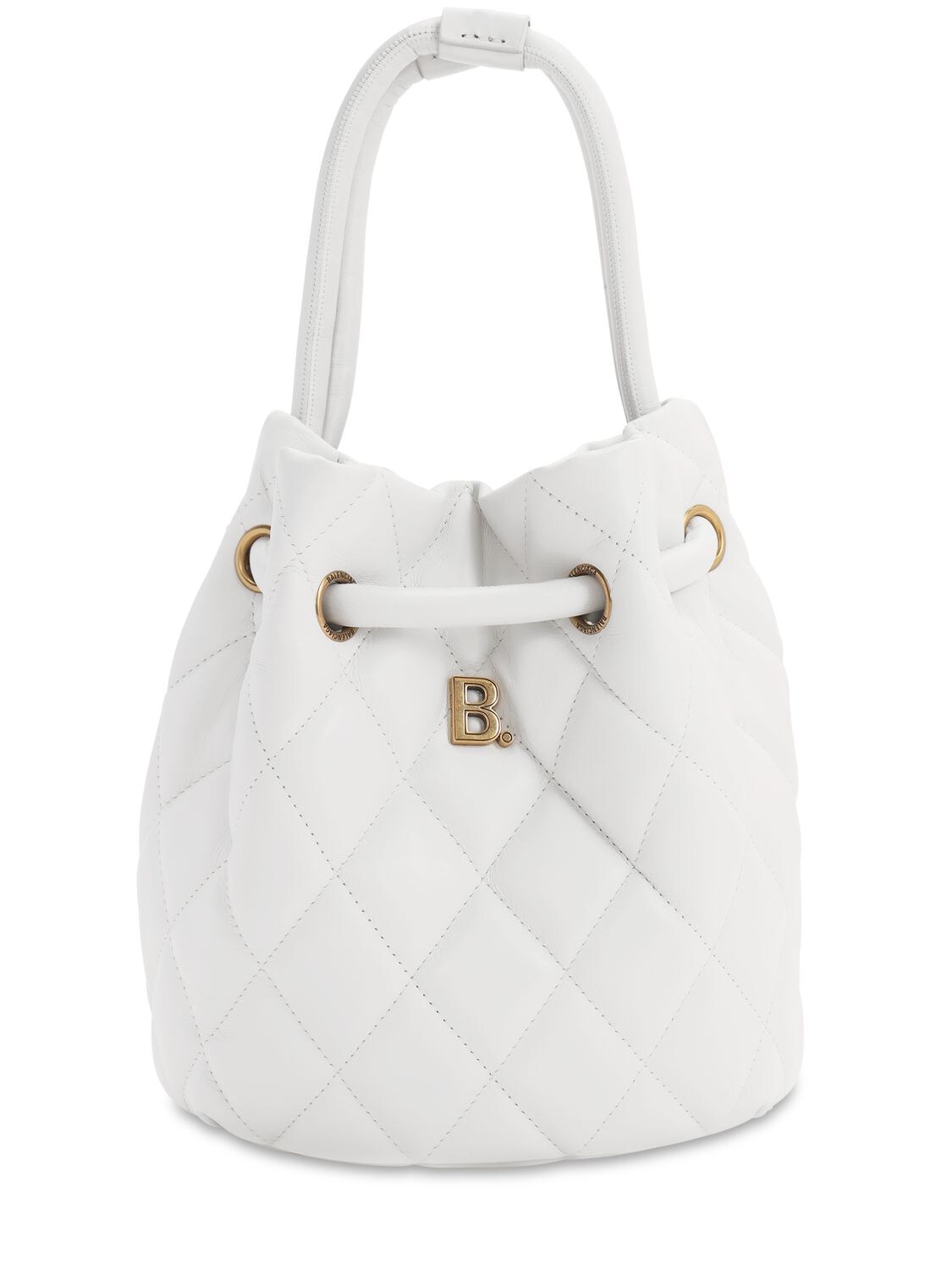 Balenciaga B Quilted Leather Bucket Bag In White