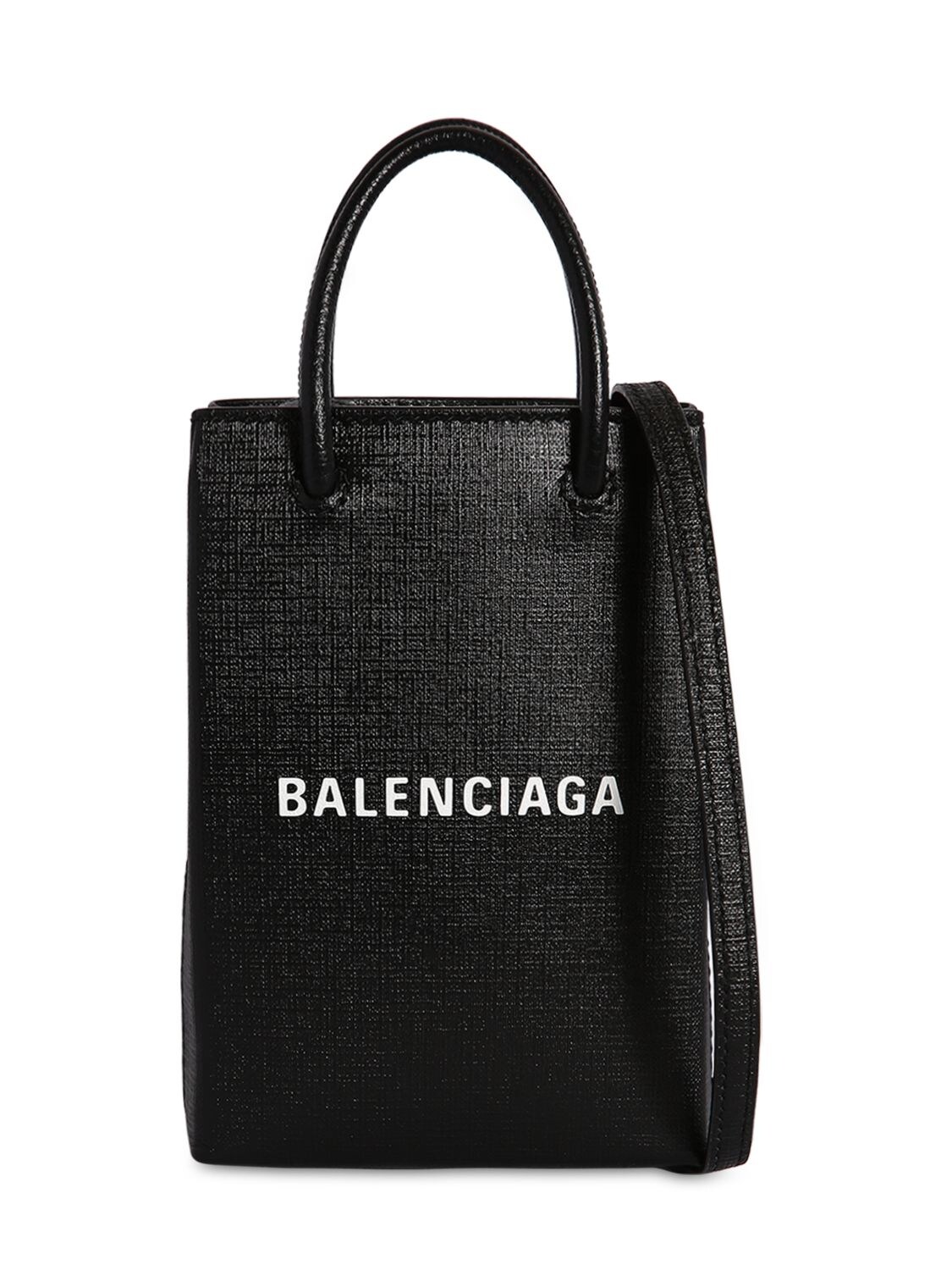Balenciaga Shopping Leather Phone Holder In Black