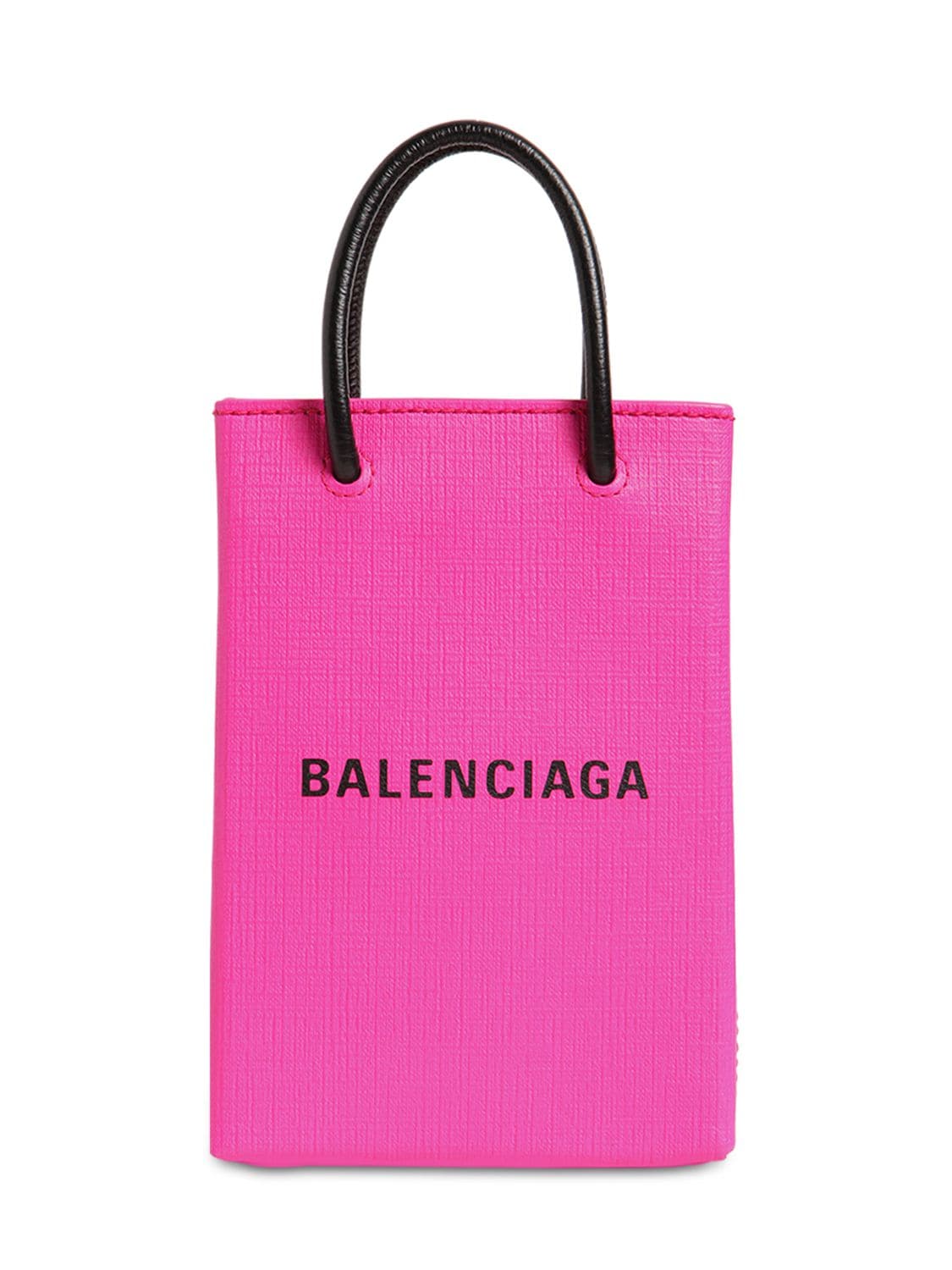 Balenciaga Shopping Leather Phone Holder In Fuchsia