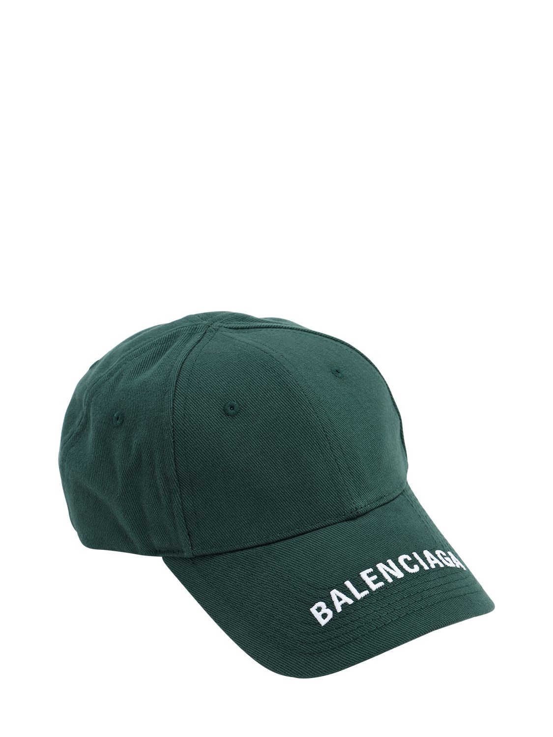 Balenciaga Logo Cotton Baseball Hat In Loden White