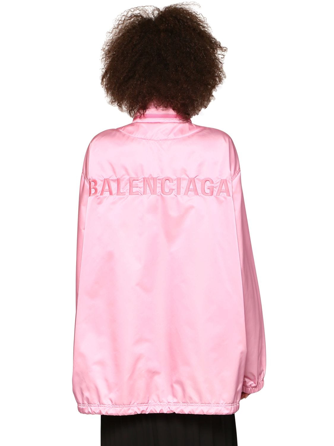 Balenciaga Embroidered Logo Satin Raincoat In Pink