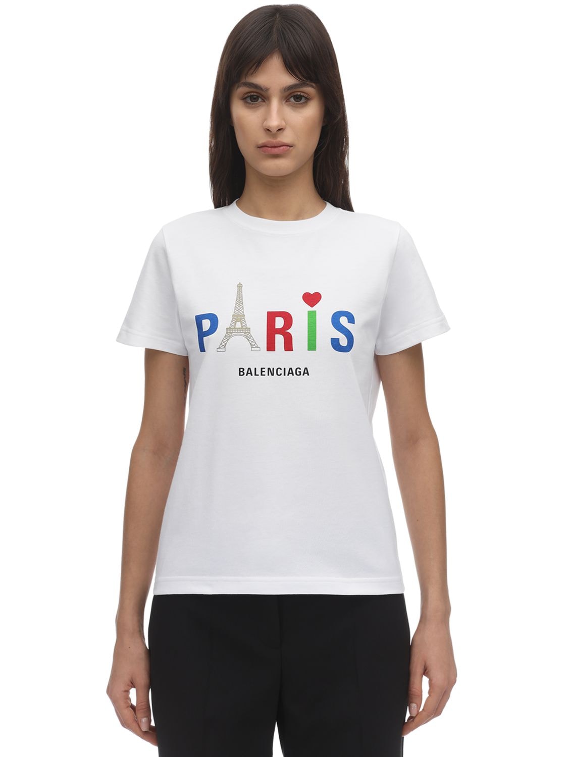 BALENCIAGA “PARIS”印花纯棉平纹针织T恤,71IIUU049-OTAWMA2