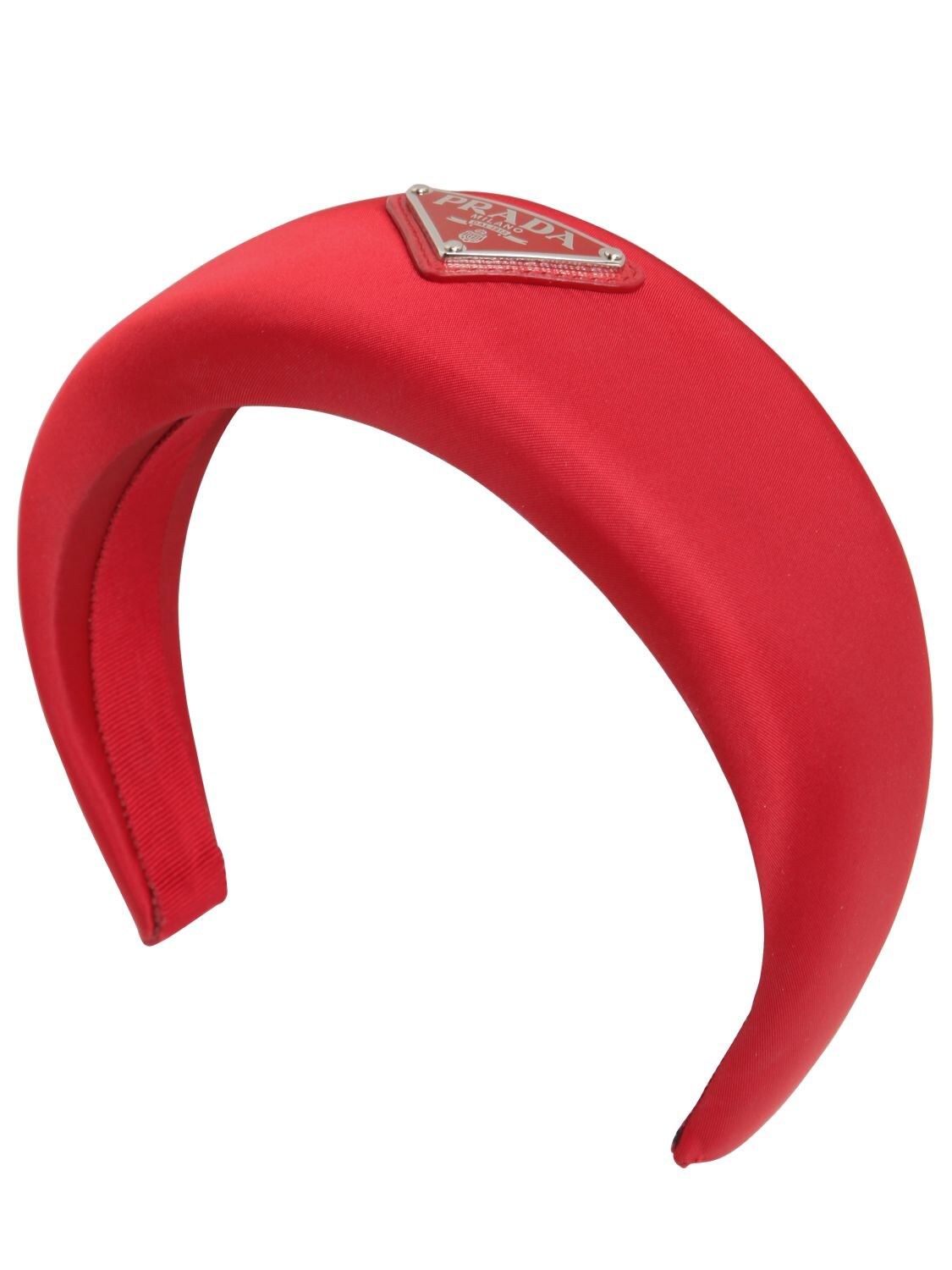 Prada Large Nylon Headband W/ Logo Tag In Fuoco