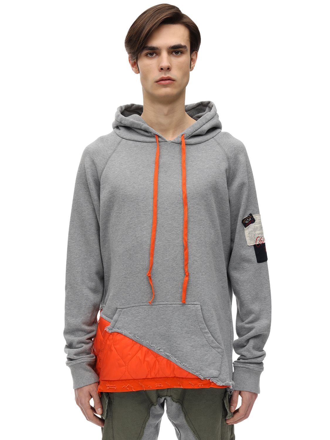 Paul & Shark X Greg Lauren Oversize Cotton Jersey Hoodie W/patches In Grey,orange